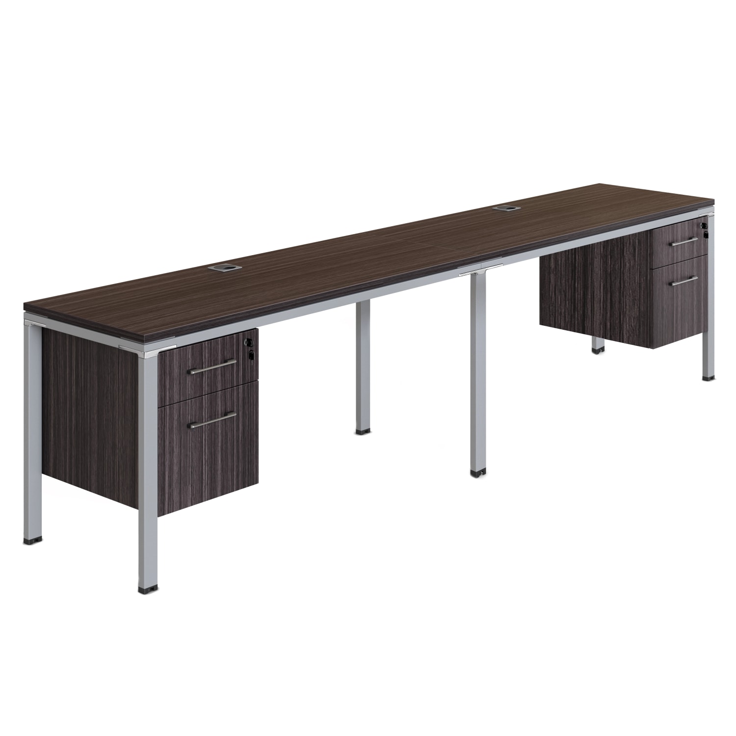 Boss Office Products Simple System Double Desk, Side by Side with 2 Pedestals, 30inH x 48inW x 29-1/2inD, Driftwood
