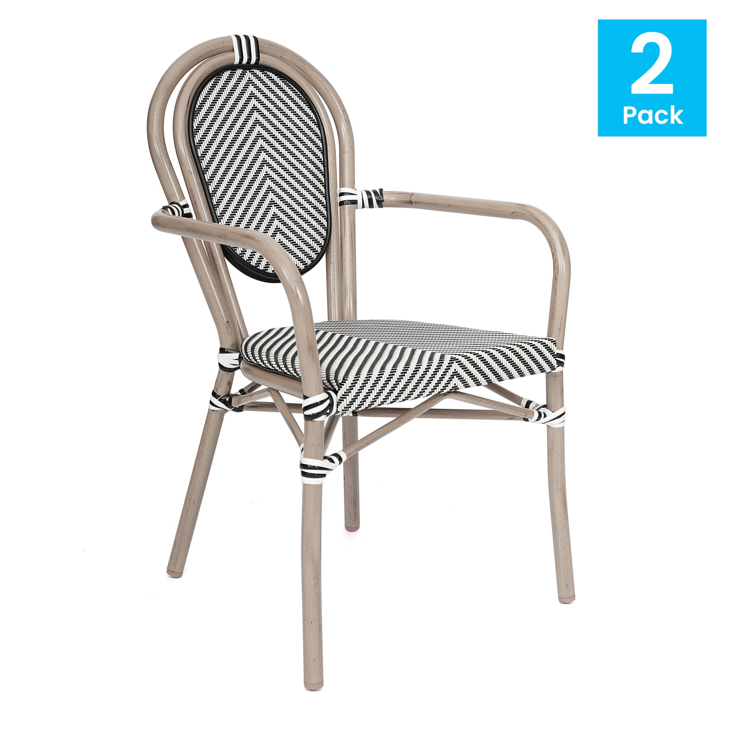 Flash Furniture 2 Pack Marseille IndoorOutdoor Commercial Thonet Bistro Stacking Chair with Arms Black  WhiteLight Natural Frame  2SDA6422ATXTBWL PopularChairscom