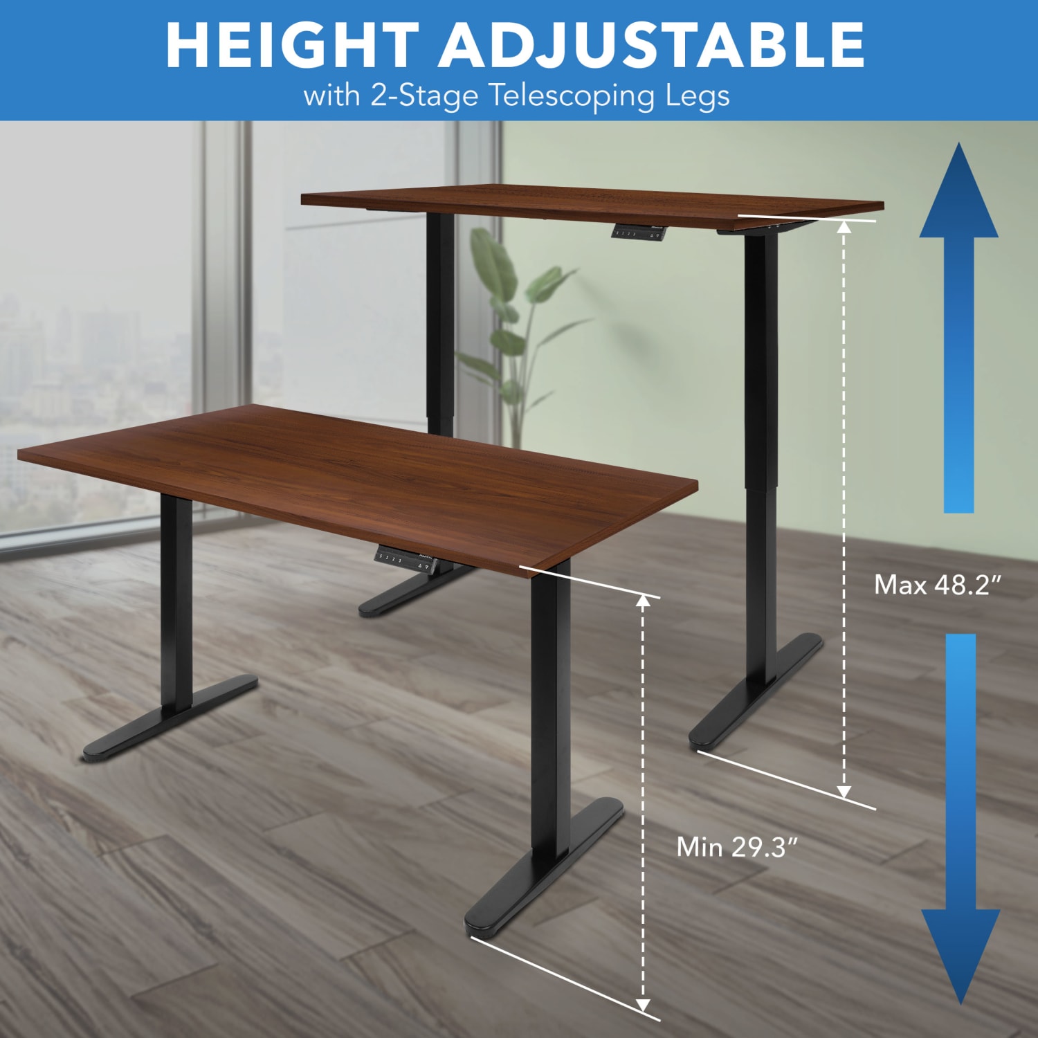Mount-It! Dual Motor Electric 55inW Adjustable Height Standing Desk, Brown/Black - Image 4