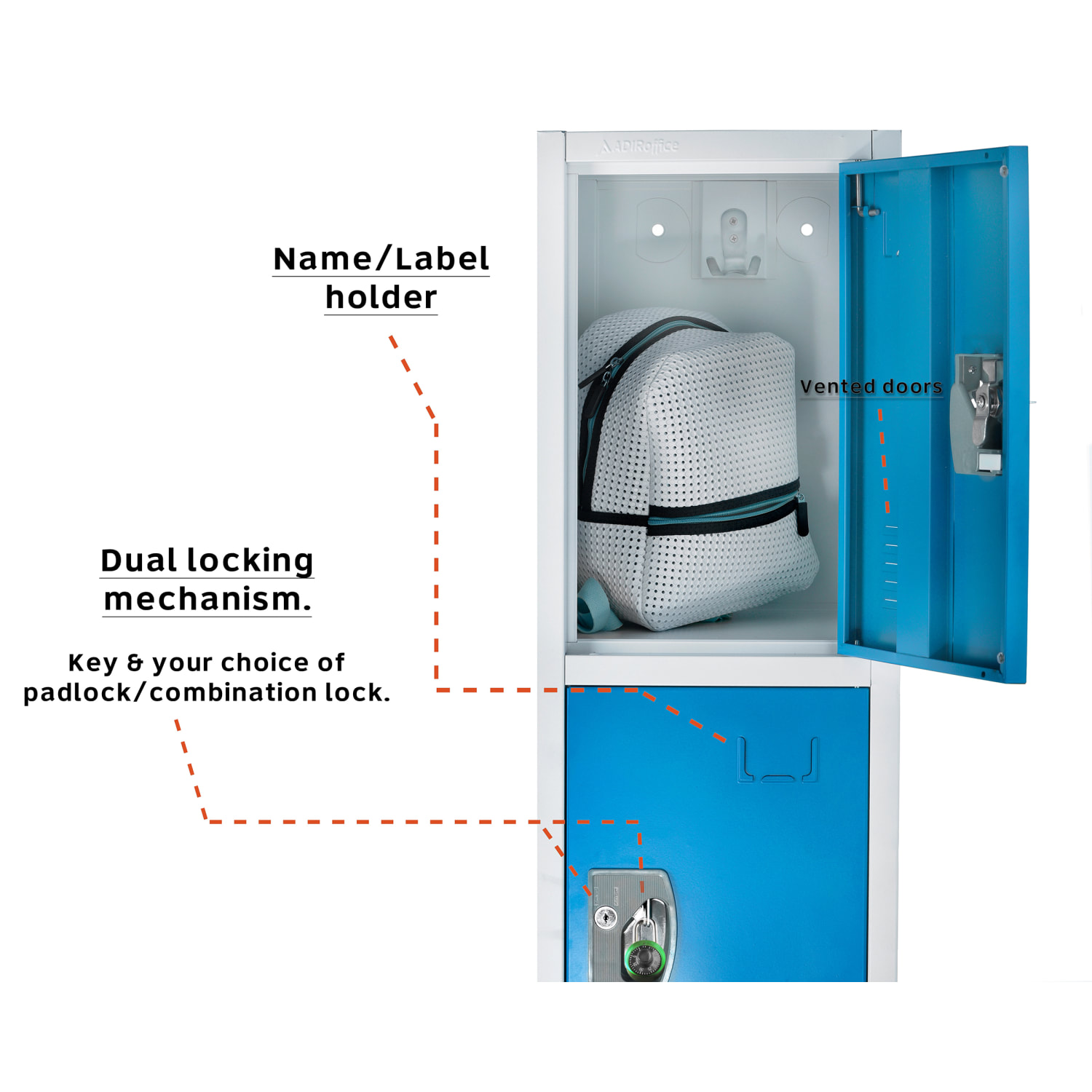 Alpine AdirOffice 4-Tier Steel Lockers, 72inH x 12inW x 12inD, Blue, Pack Of 4 Lockers - Image 6