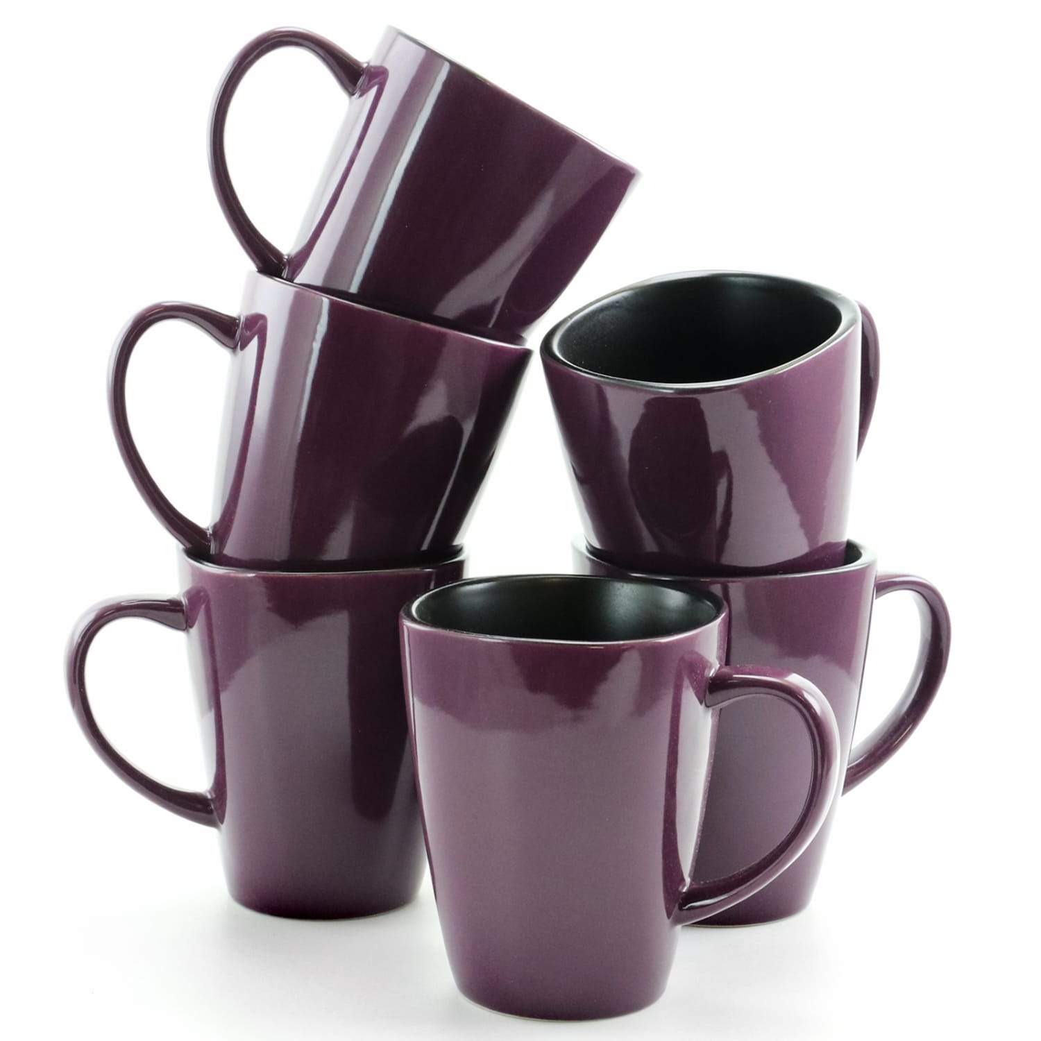 Elama 14-Oz. Stoneware Mugs, Mulberry, Purple, Set Of 6 Mugs - Image 4