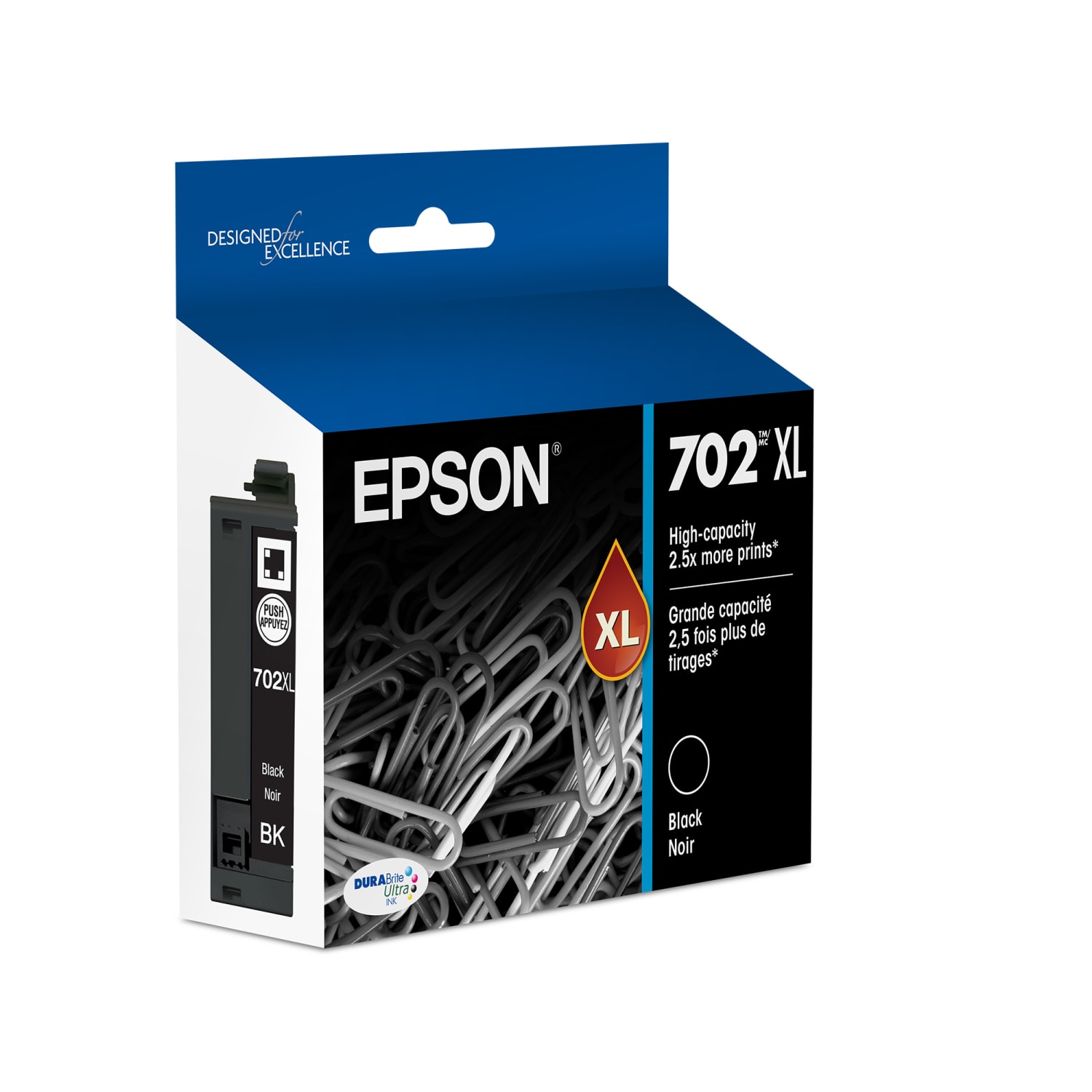 Epson 702XL DuraBrite Black High-Yield Ink Cartridge, T702XL120-S