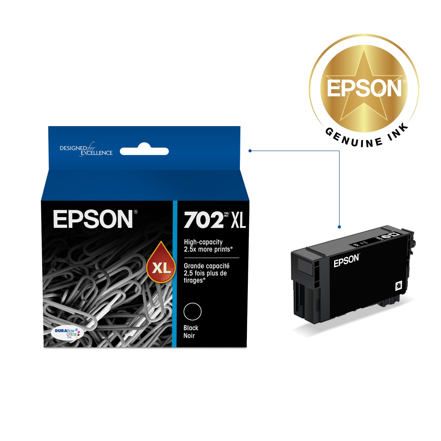 Epson 702XL DuraBrite Black High-Yield Ink Cartridge, T702XL120-S - Image 3