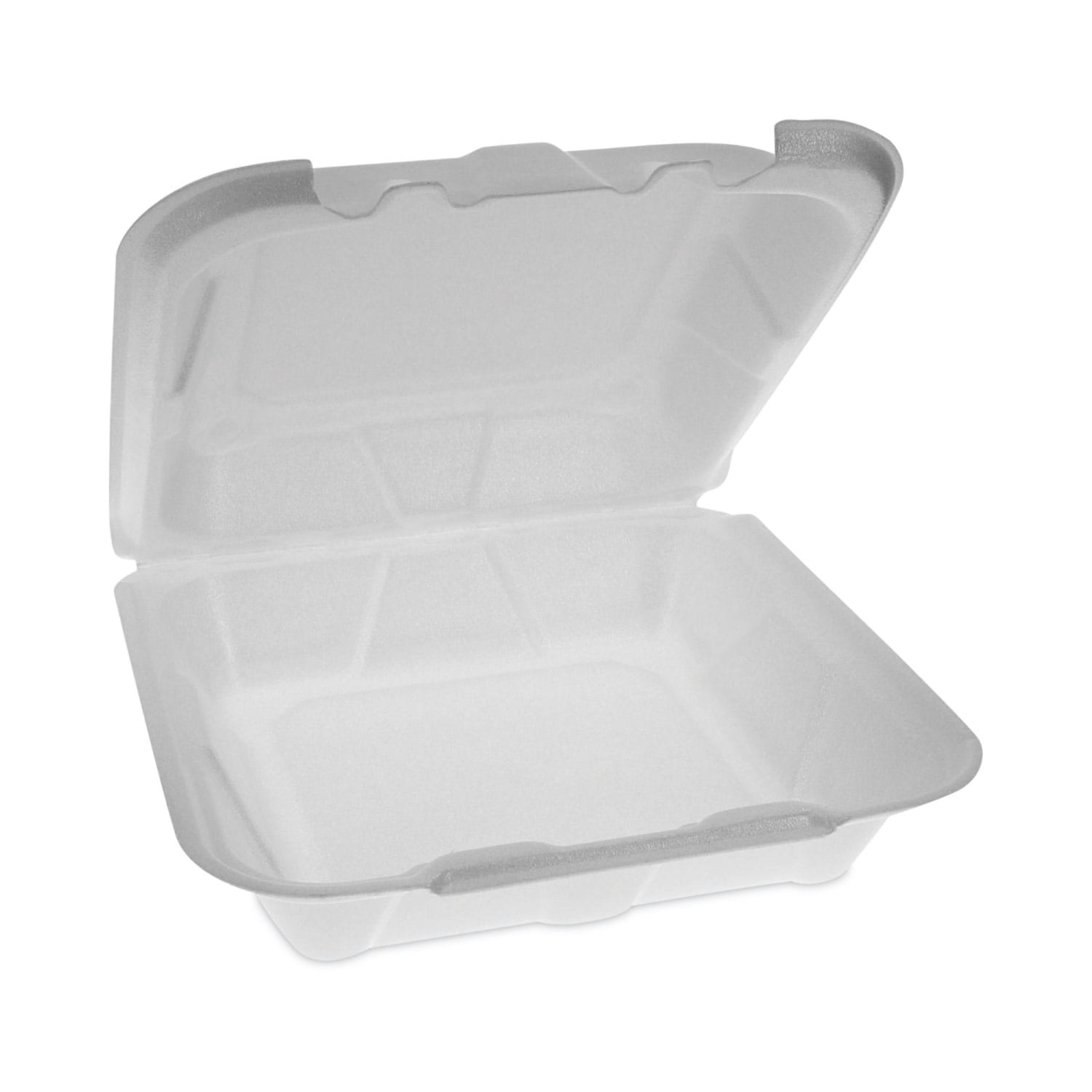 Pactiv Evergreen Vented Foam Hinged Lid Containers, Dual Tab Lock Economy, 3inH x 8-7/16inW x 8-3/16inD, White, Carton Of 150 Containers - Image 3