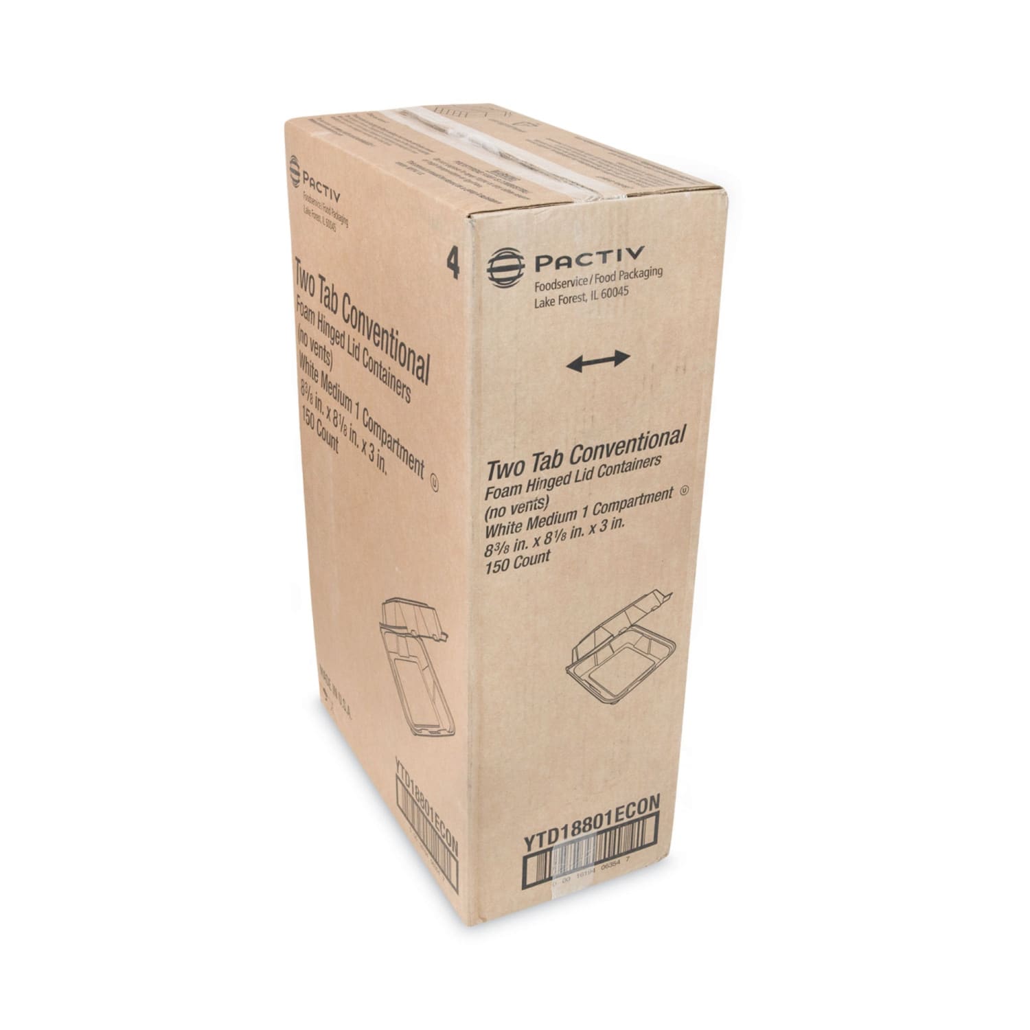 Pactiv Evergreen Vented Foam Hinged Lid Containers, Dual Tab Lock Economy, 3inH x 8-7/16inW x 8-3/16inD, White, Carton Of 150 Containers - Image 4
