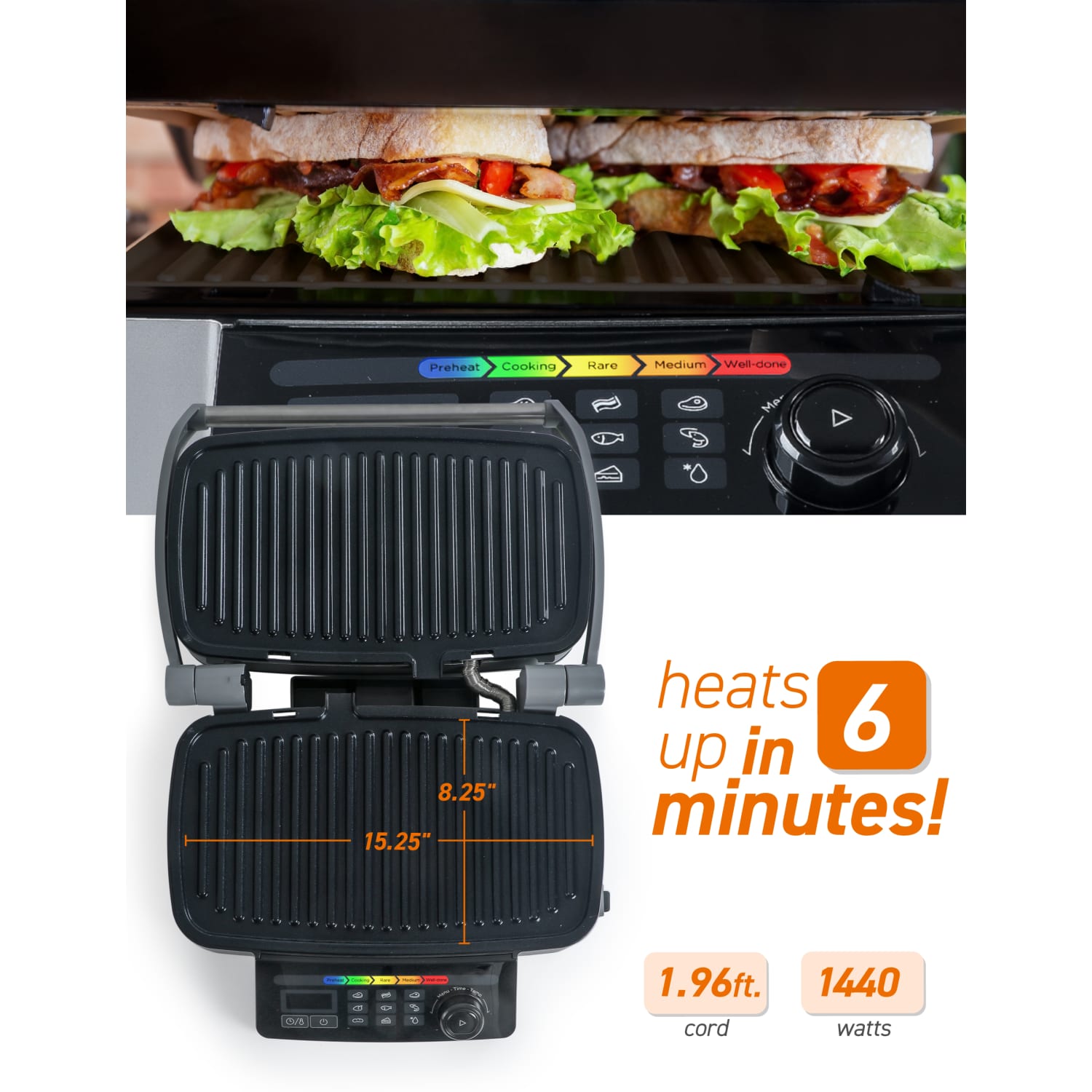 Commercial Chef 9-in-1 Contact Grill, 12-13/16inH x 15-7/16inW x 6inD, Black - Image 6