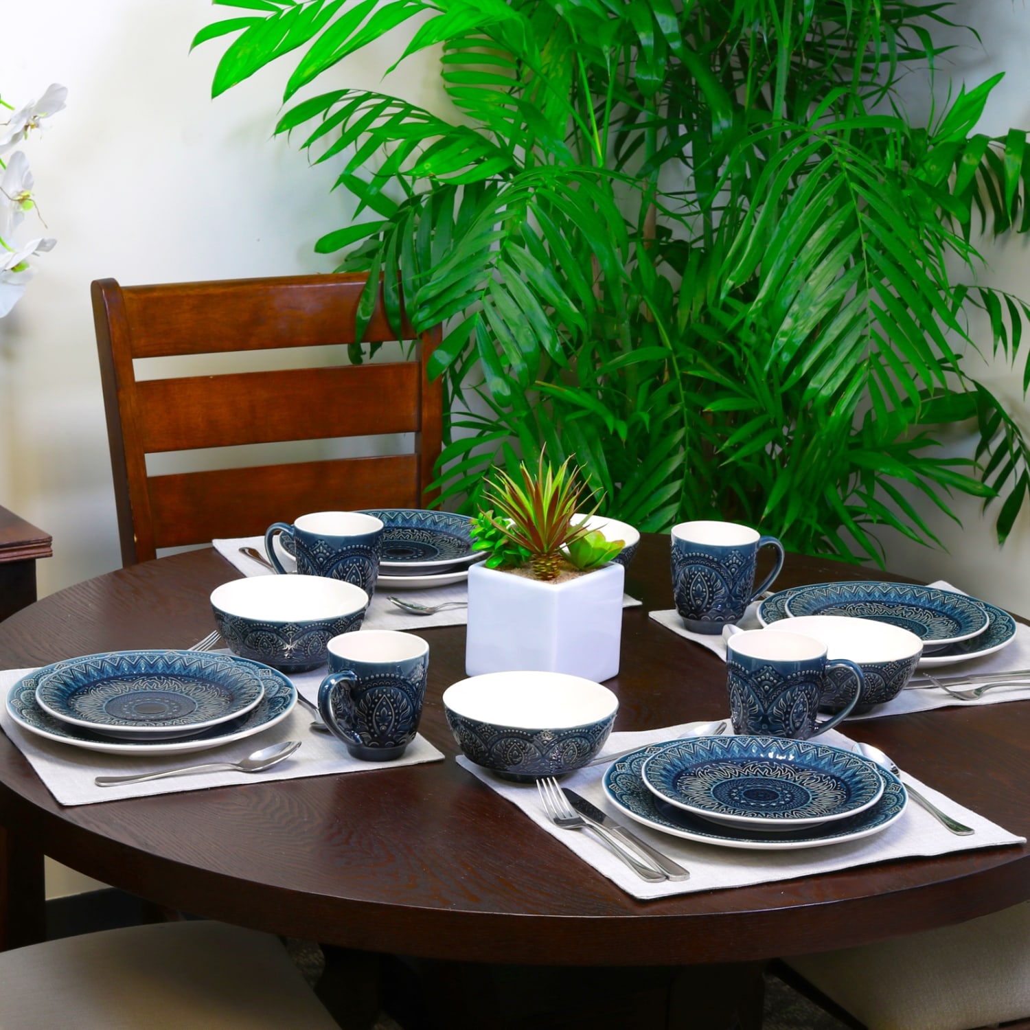 Elama 16-Piece Stoneware Dinnerware Set, Navy - Image 3