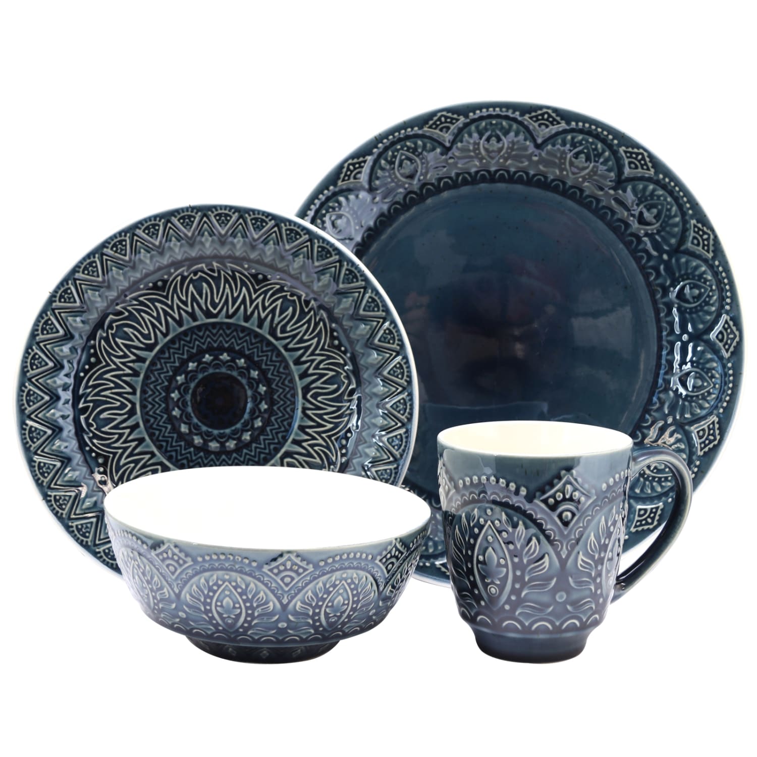 Elama 16-Piece Stoneware Dinnerware Set, Navy - Image 5