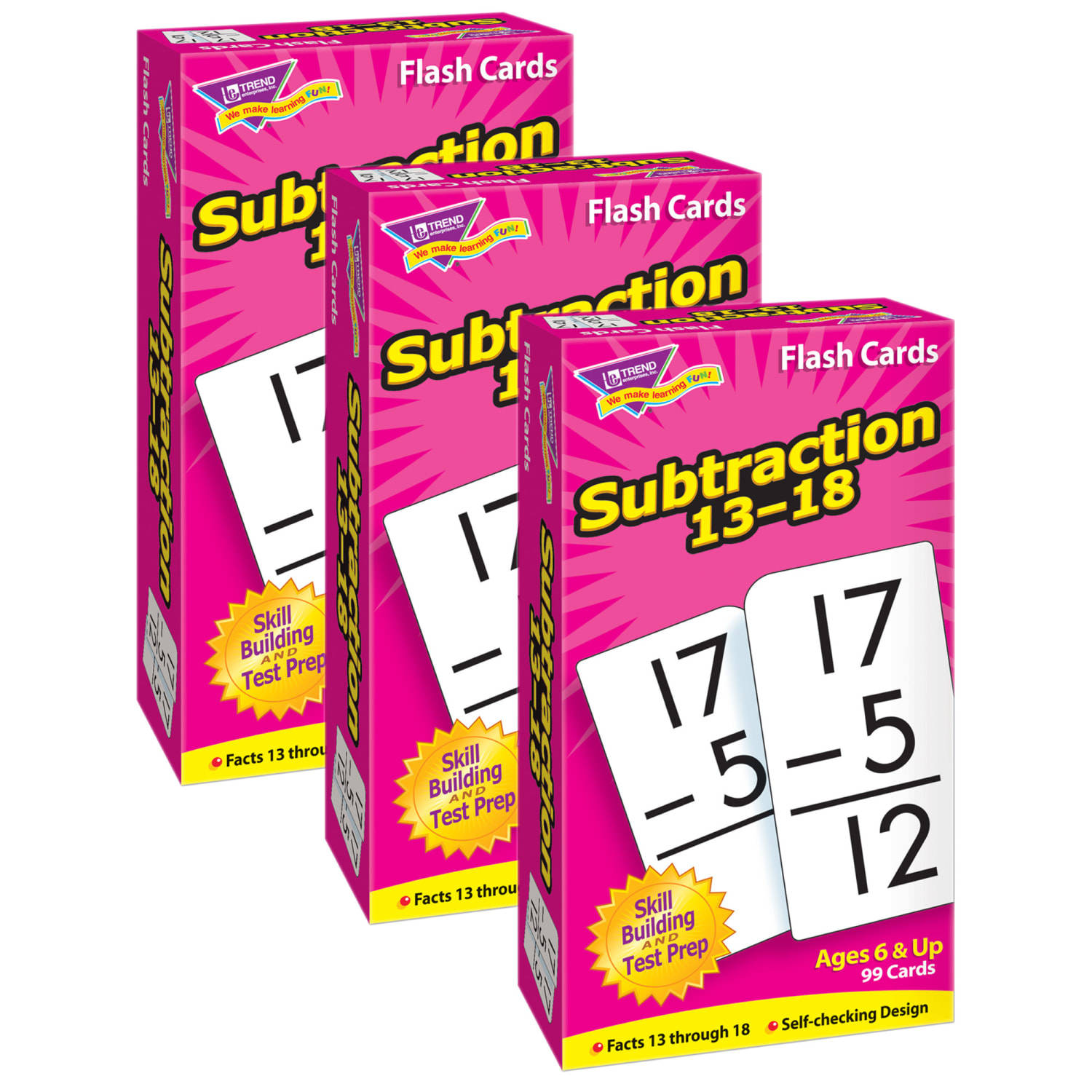 TREND Subtraction 13-18 Skill Drill Flash Cards, Set Of 3 Packs