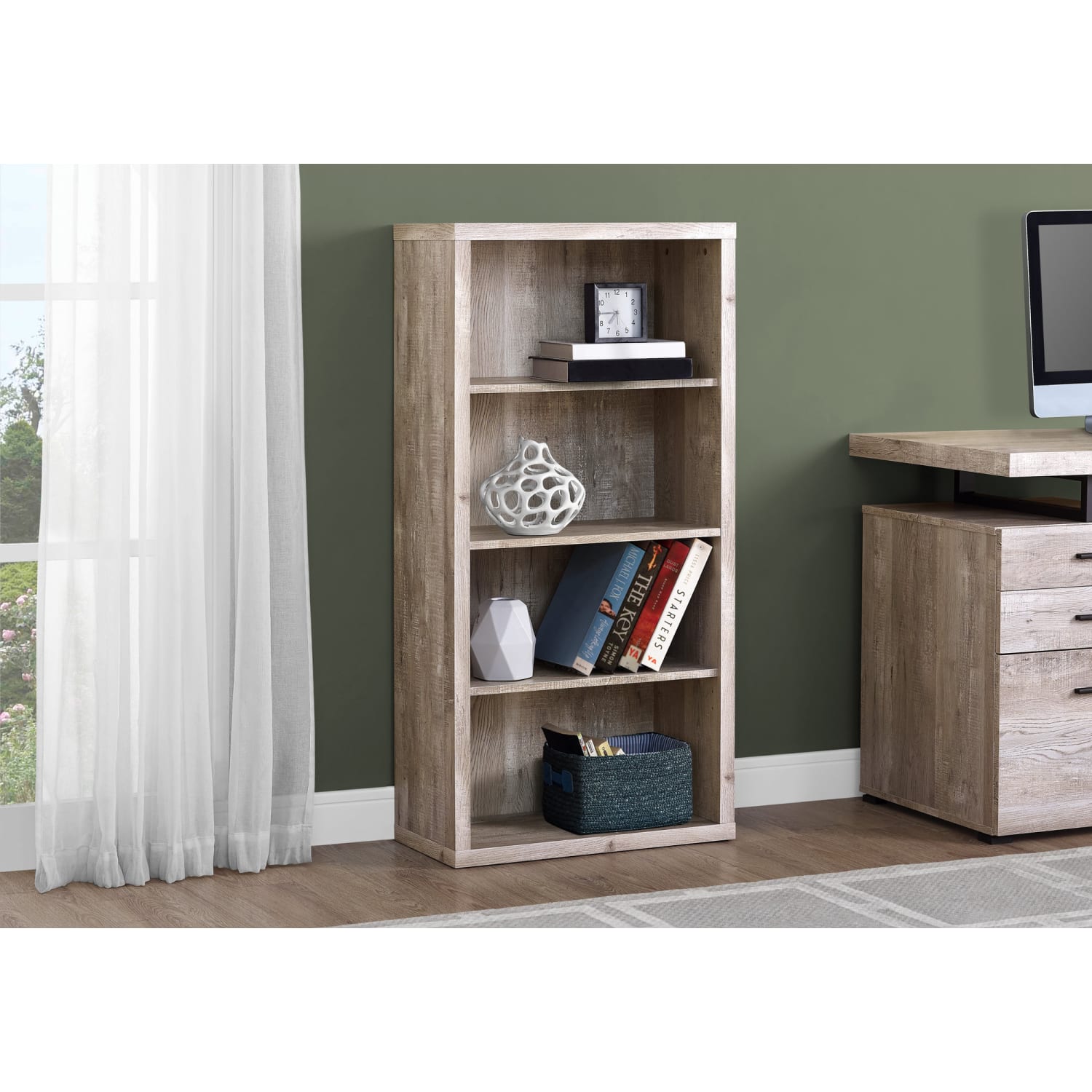 Monarch Specialties 48inH 4-Shelf Adjustable Bookcase, Taupe Woodgrain - Image 5