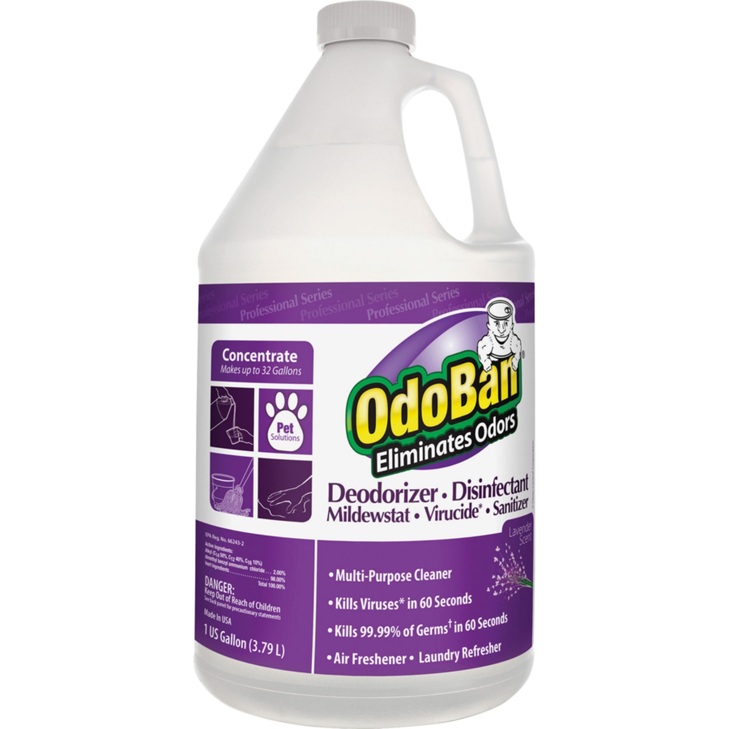 OdoBan Deodorizer Disinfectant Cleaner Concentrate - Concentrate Liquid - 128 fl oz (4 quart) - Lavender Scent - 4 / Carton - Purple - Image 3