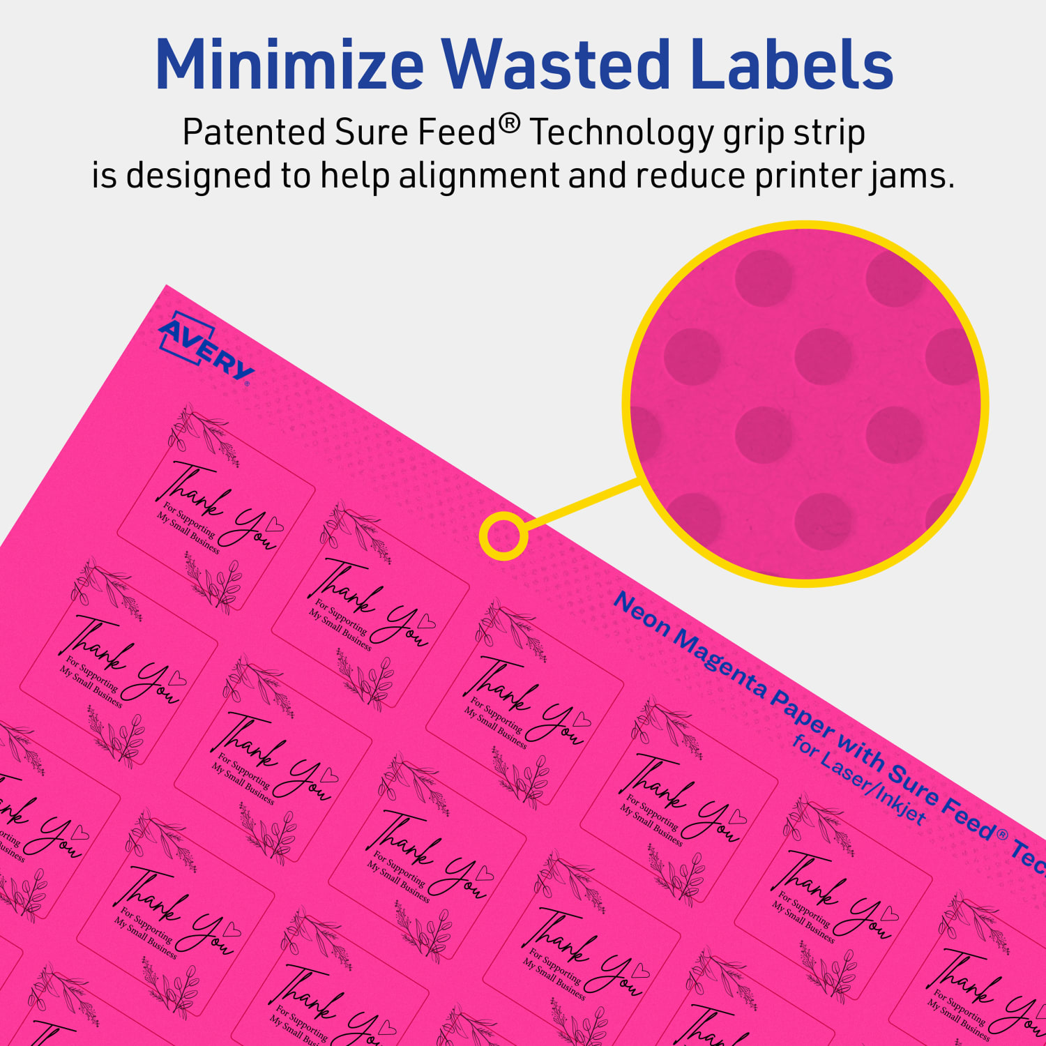 Avery Print-To-The-Edge Labels With Sure Feed Technology And Easy Peel Label Feature, 94103-NMP10, Square, 1in x 1in, Matte Neon Magenta, Pack of 480 - Image 5