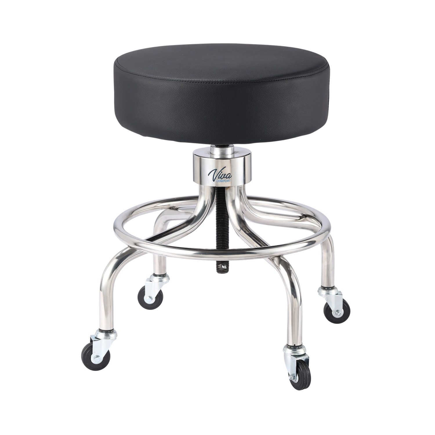 Alpine VivaComfort Height-Adjustable Exam Stool With Circular Foot Ring, Black/Silver - Image 5