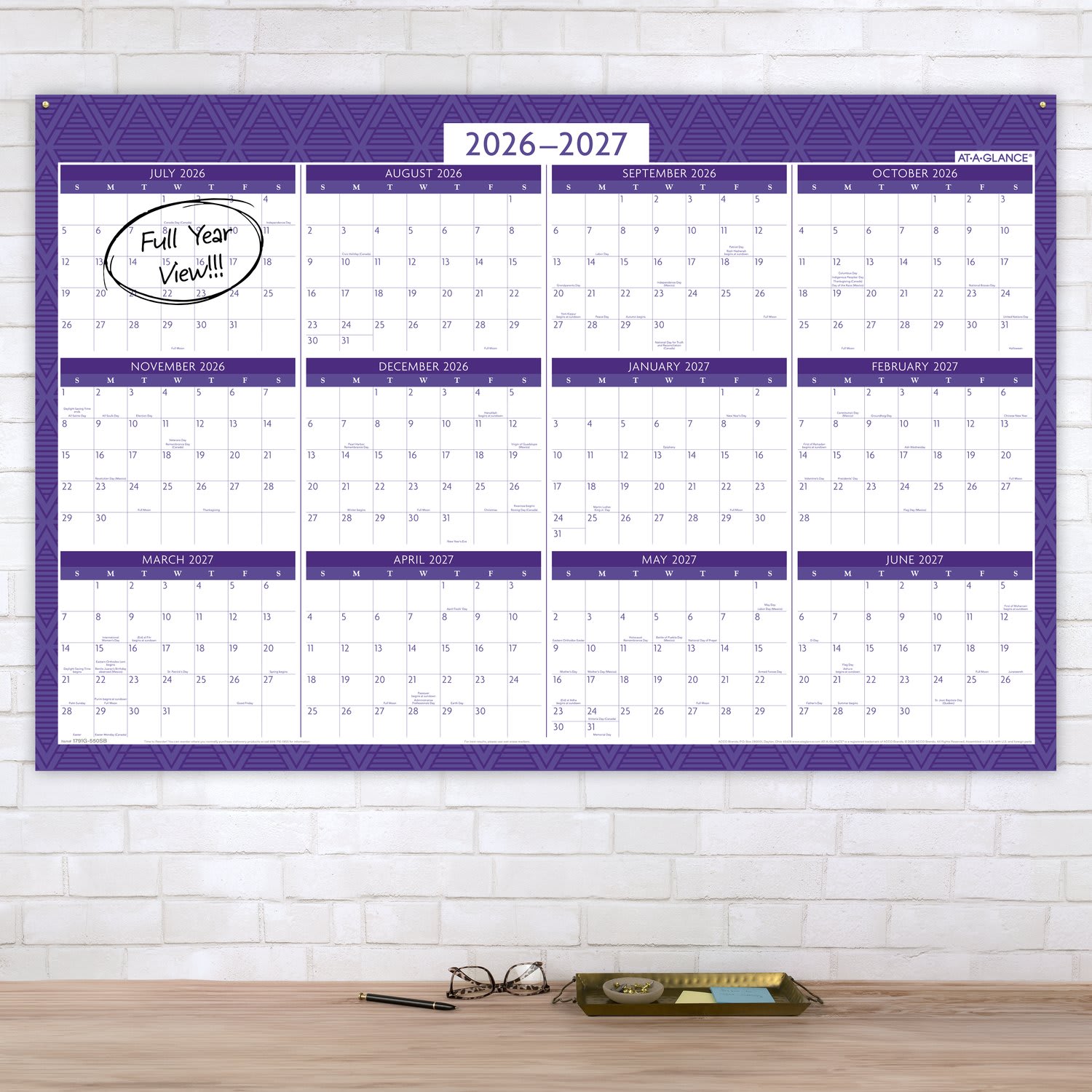 AT-A-GLANCE BADGE Reversible Erasable Academic and Regular Year 2026-2027 Wall Calendar, Geo, Large, 24in x 36in - Image 3