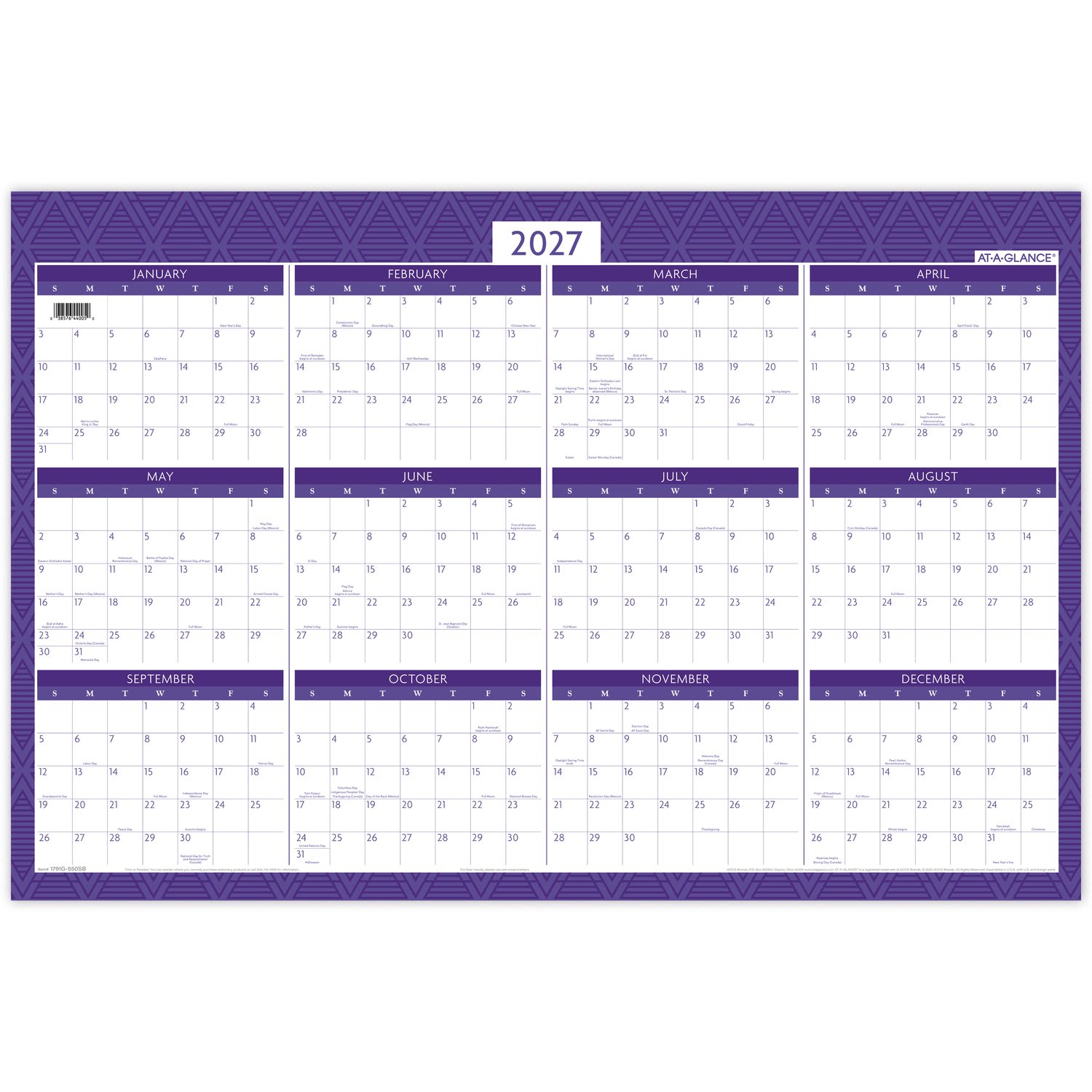 AT-A-GLANCE BADGE Reversible Erasable Academic and Regular Year 2026-2027 Wall Calendar, Geo, Large, 24in x 36in - Image 4