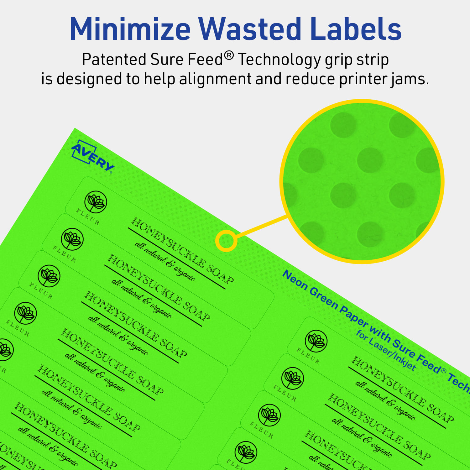 Avery Printable Labels With Sure Feed Technology, 94210-NGP80, Rectangle, 2/3in x 3-7/16in, Matte Neon Green, Pack of 2400 - Image 5