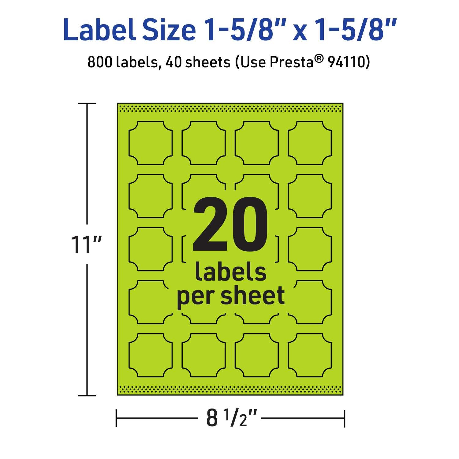 Avery Print-To-The-Edge Labels With Sure Feed Technology, 94110-BGP40, Square Scalloped, 1-5/8in x 1-5/8in, Matte Bright Green, Pack of 800 - Image 6