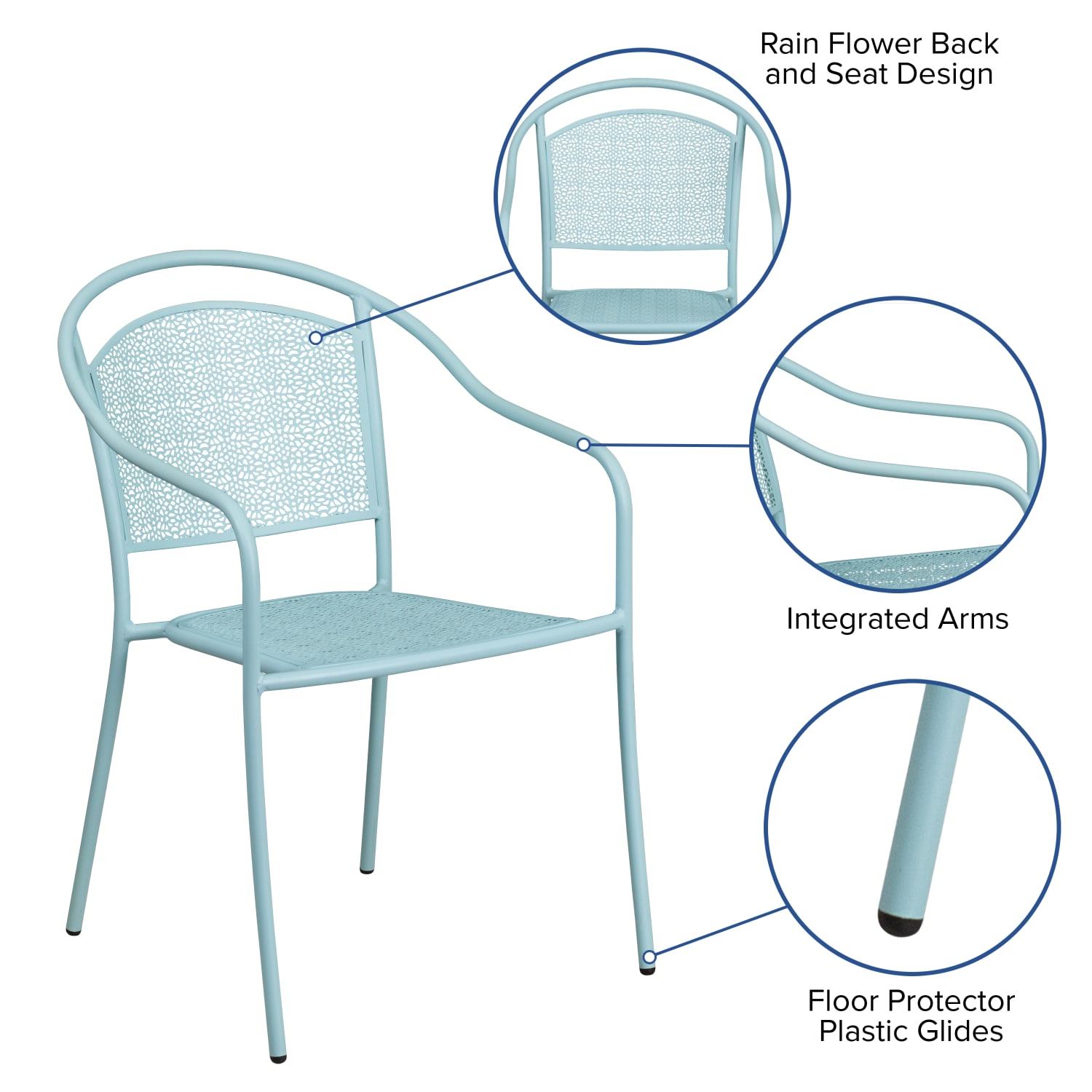 Flash Furniture Oia Indoor/Outdoor Steel Patio Armchair with Round Back, Sky Blue - Image 6