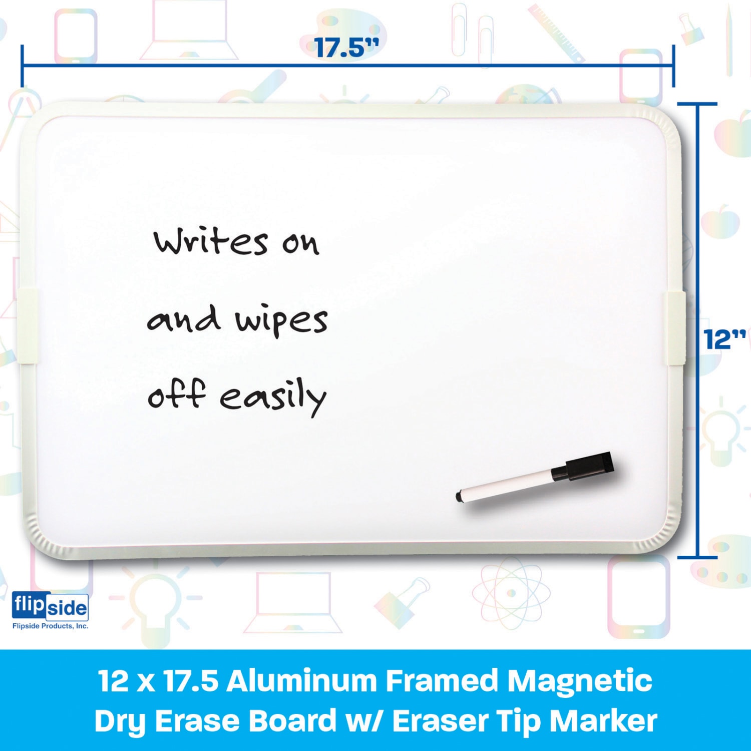 Flipside Products 2-Sided Magnetic Dry-Erase Boards With Pens, 17-1/2in x 12in, White, Silver, Aluminum Frame, Pack Of 3 Boards - Image 6