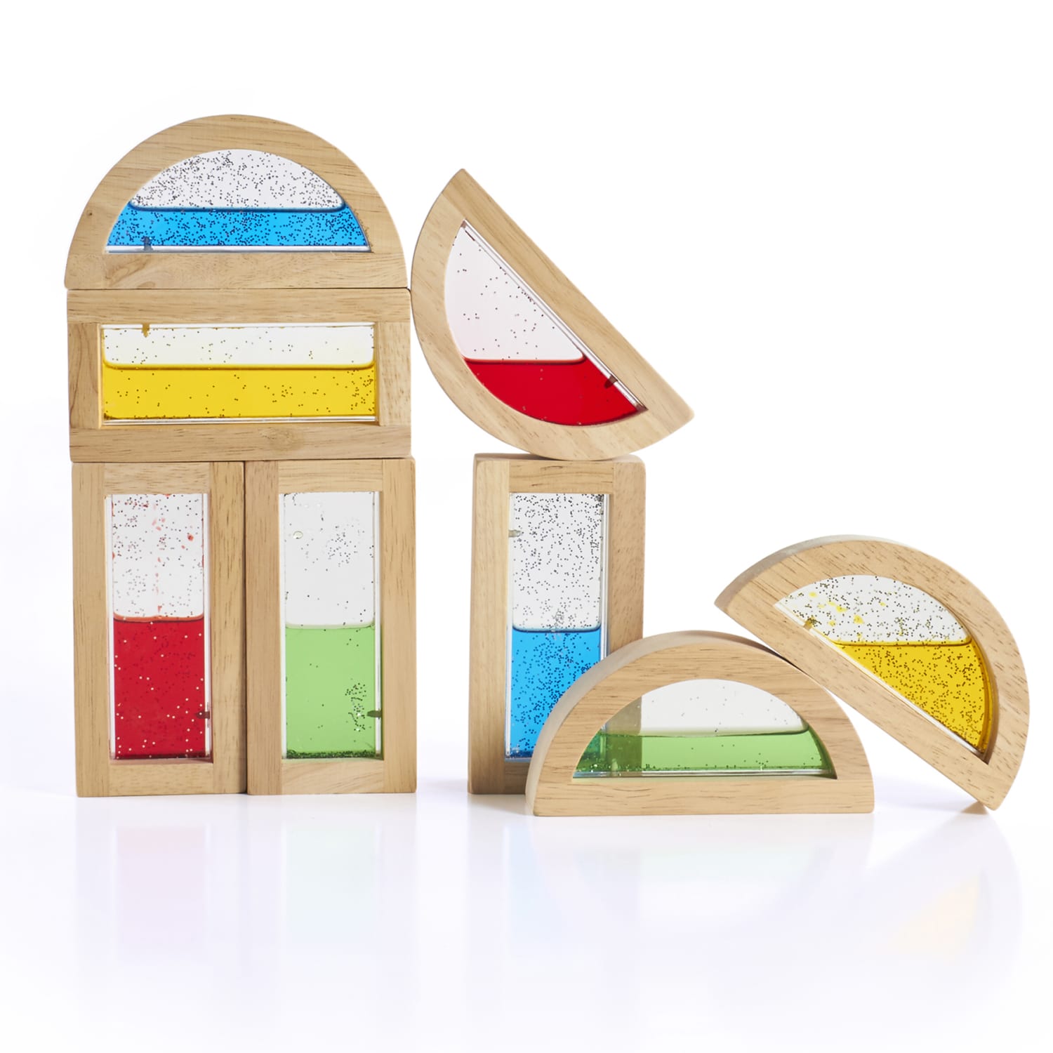 Guidecraft USA 8-Piece Rainbow Block Set, Shimmering Water, Pre-K - Grade 3 - Image 4