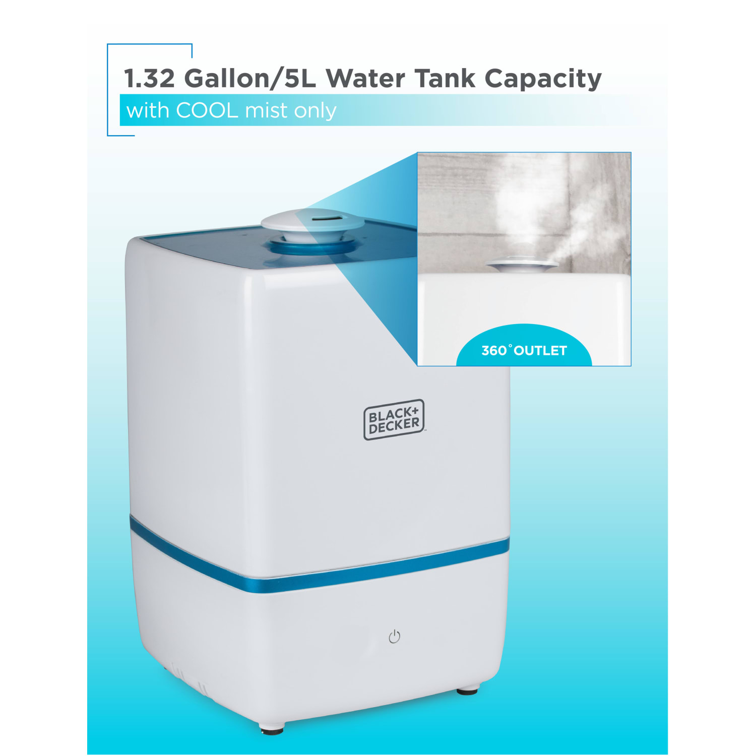 Black+Decker Ultrasonic Humidifier, 1.32 Gallons, 11-5/8inH x 7-5/8inW x 7-5/8inD - Image 3