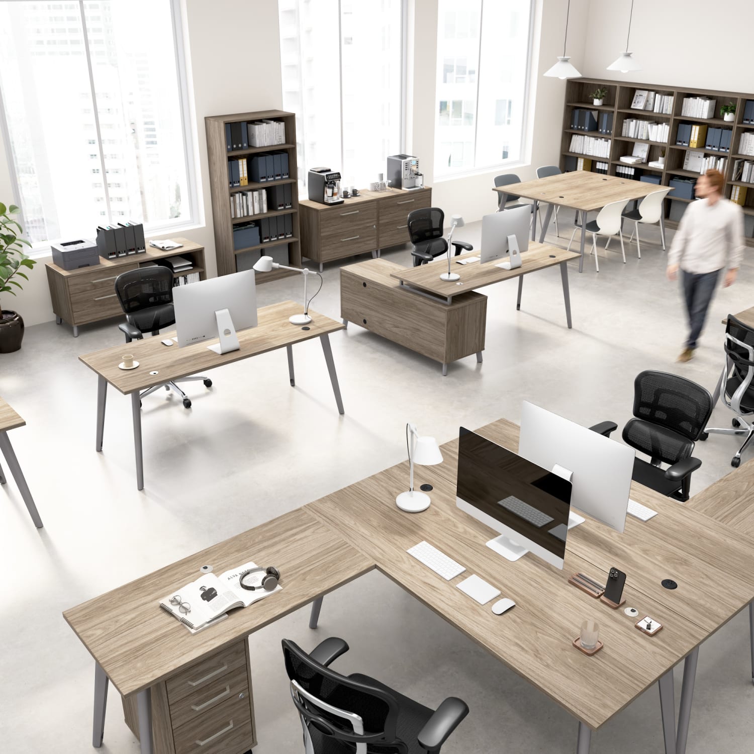 WorkPro Motiva 72inW Modern Corner Desk With Drawers And Shelves, Modern Hickory, Standard Delivery - Image 3
