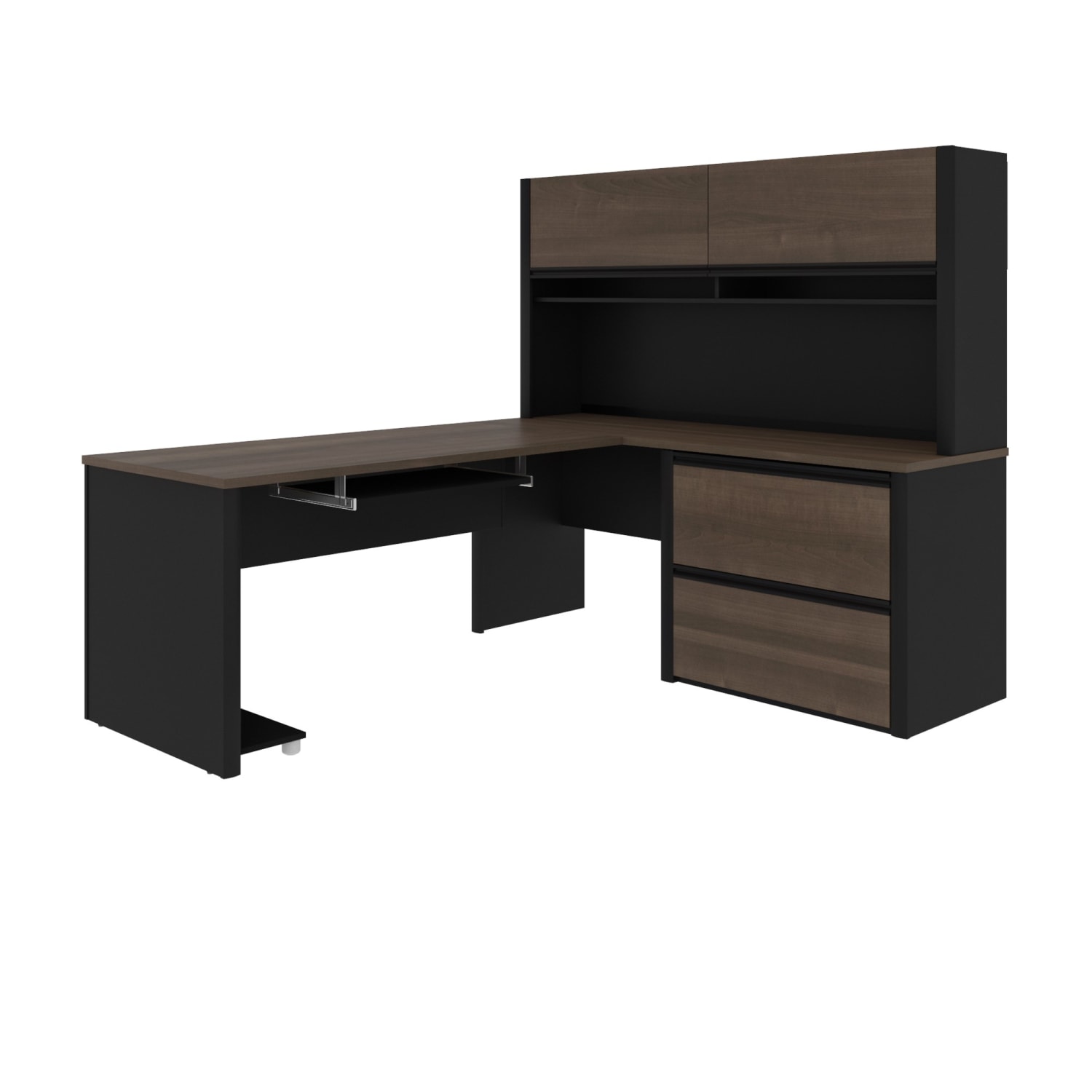 Bestar Connexion 72inW L-Shaped Corner Desk With Hutch And Lateral File Cabinet, Antigua/Black - Image 3