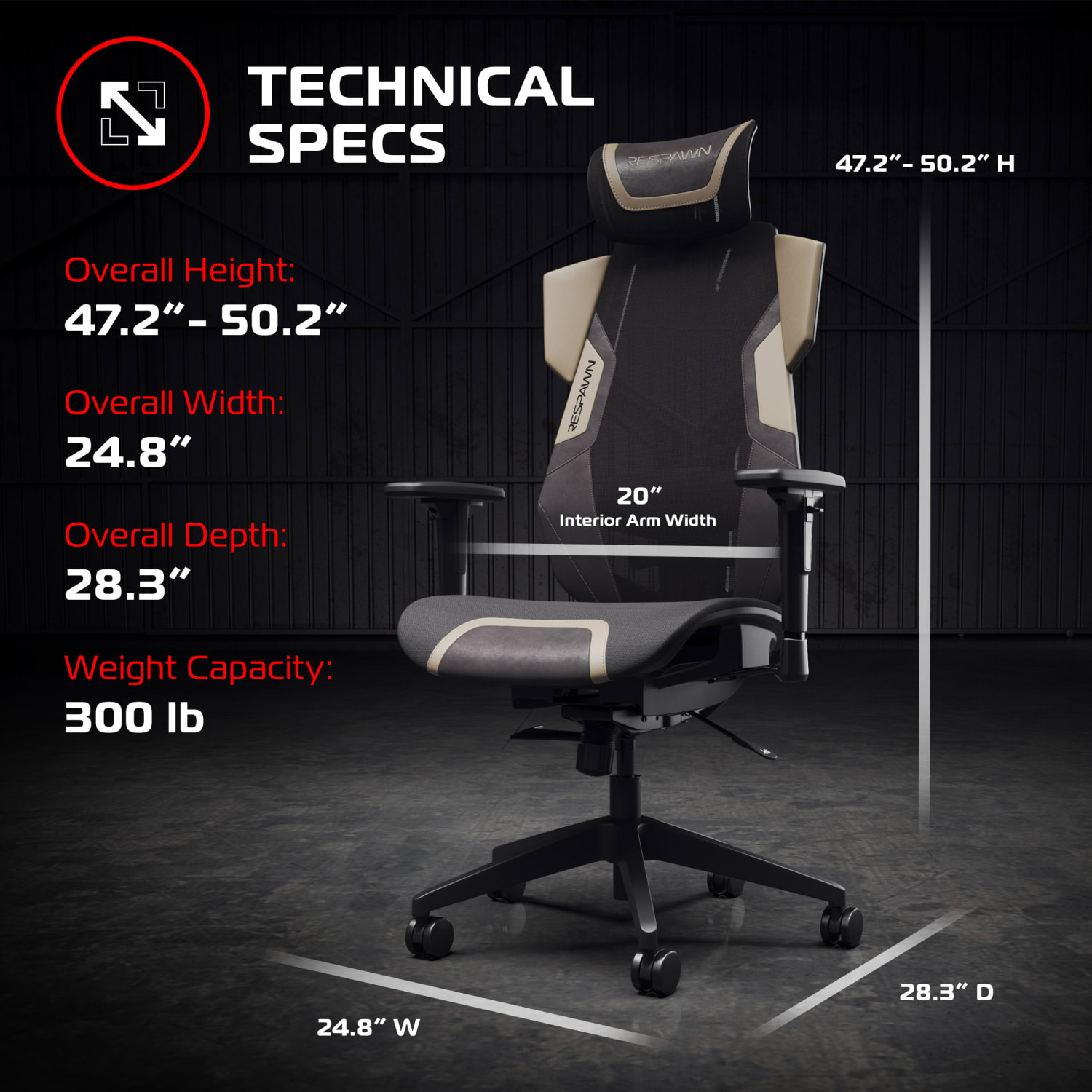 RESPAWN FLEXX Mesh Gaming Chair With Lumbar Support, Brown, RSPPRMB03BRN - Image 3