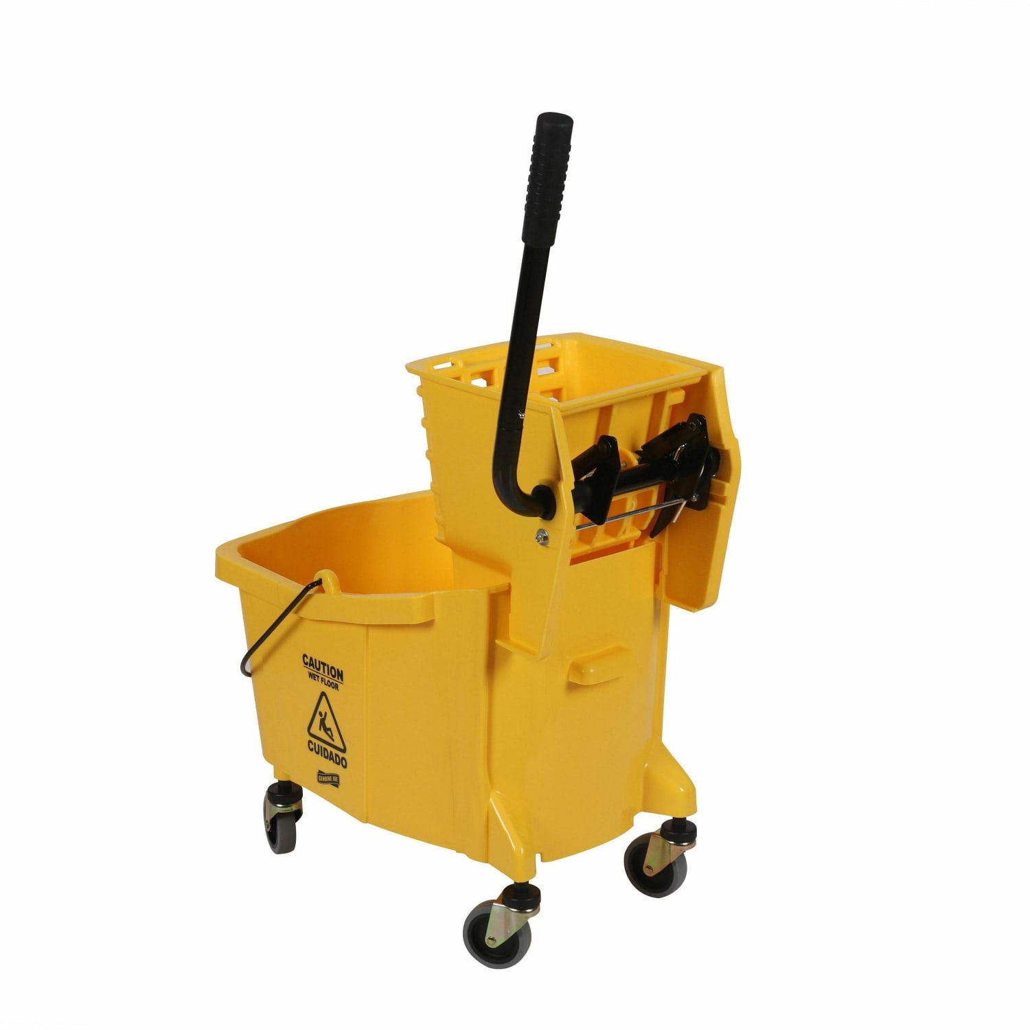 Genuine Joe Sidepress Bucket/Wringer Combo, 21inH x 16inW x 14inD, Yellow - Image 6
