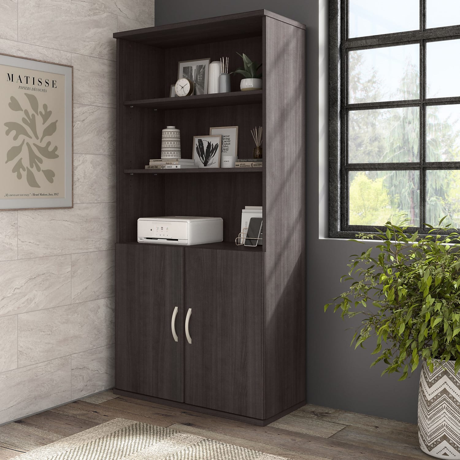 Bush Business Furniture Hybrid 73inH 5-Shelf Bookcase With Doors, Storm Gray, Standard Delivery - Image 3