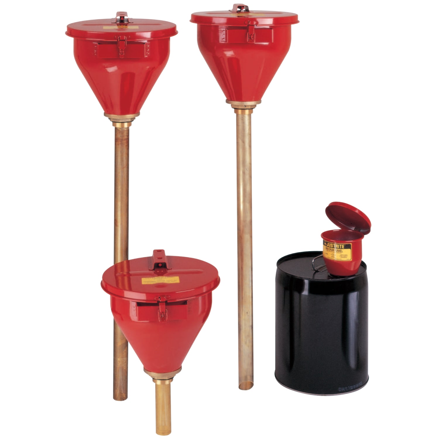 Justrite Large Funnel w/Self Closing Cover; Safety Drum Funnel w/Brass Flame Arrestor
