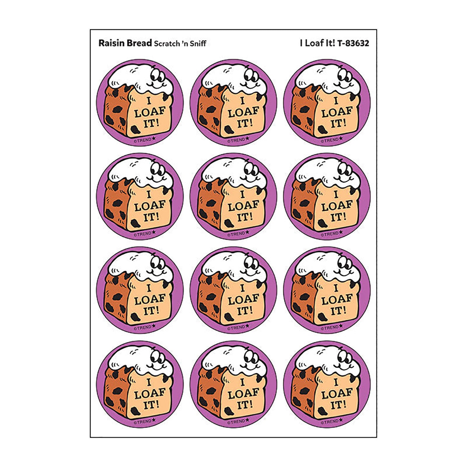 Trend Retro Scratch N Sniff Stinky Stickers, I Loaf It!/Raisin Bread Scent, 24 Stickers Per Pack, Bundle Of 6 Packs - Image 3