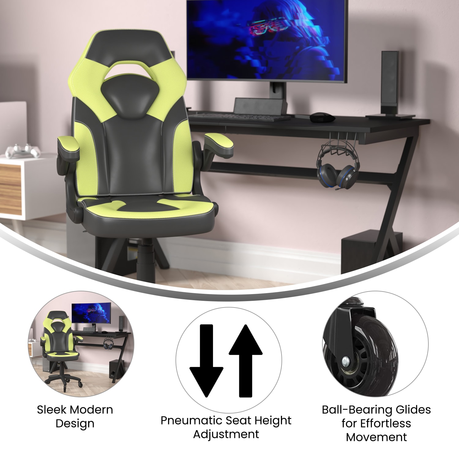Flash Furniture X10 Racing Ergonomic Faux Leather Computer Gaming Chair, Neon Green - Image 5