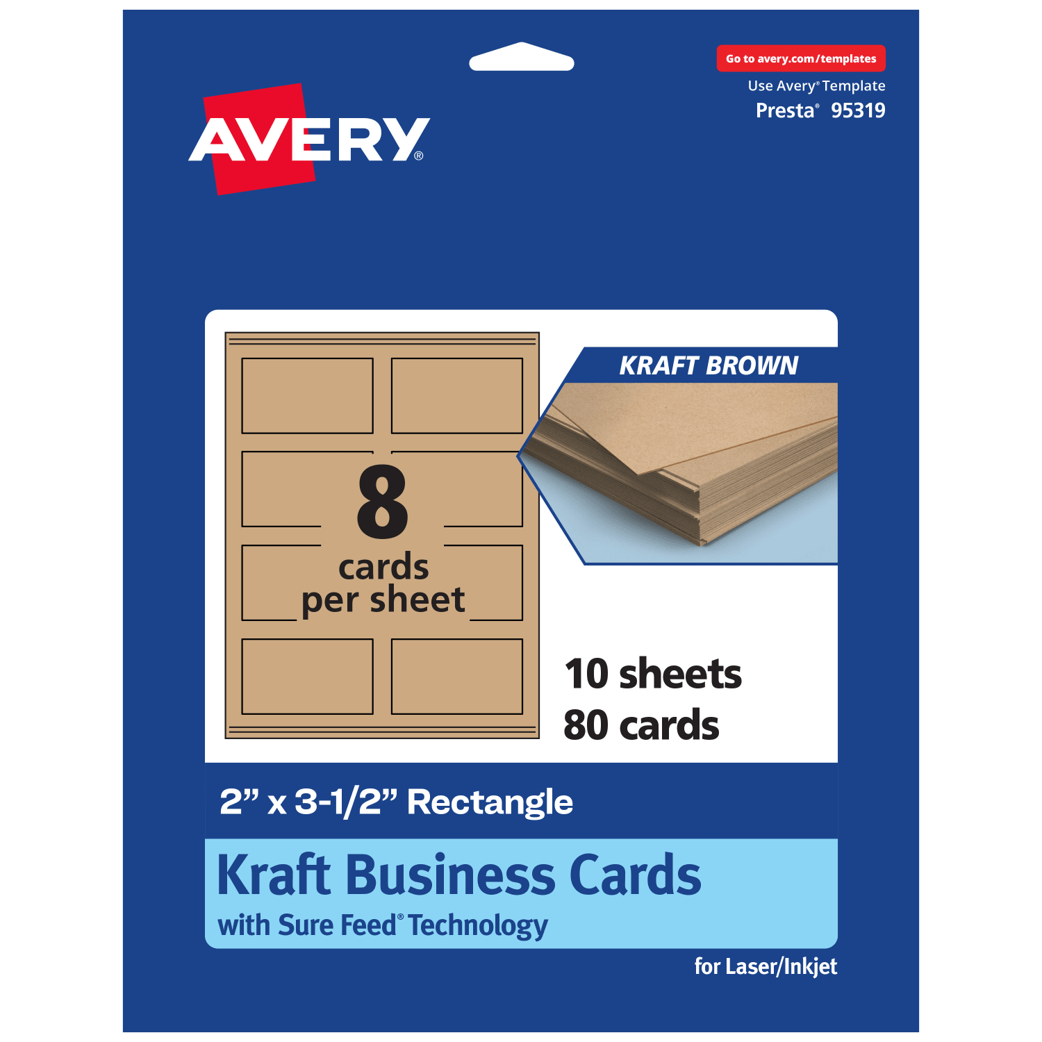 Avery Printable Business Cards With Sure Feed Technology, Print-To-The-Edge, 2inx3.5in, Kraft Brown, Pack Of 80 - Image 3