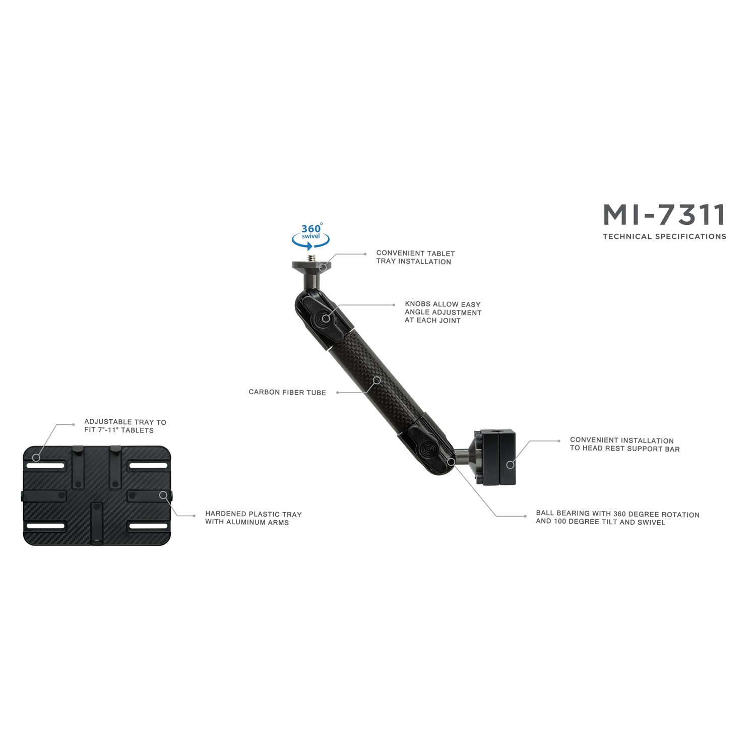 Mount-It! MI-7311 Auto Tablet Mount For 7-11in Devices, Black - Image 6