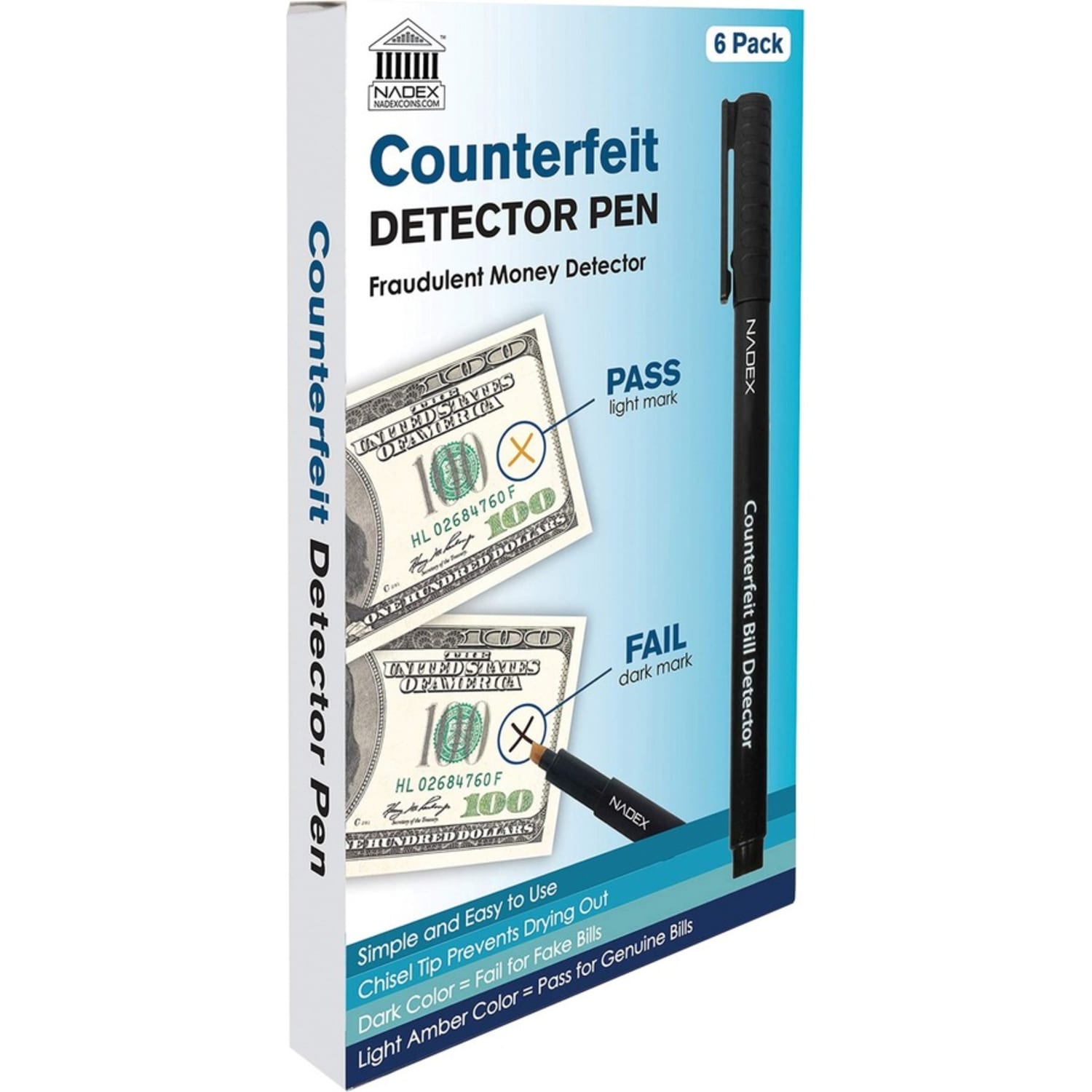 Nadex Coins Counterfeit Pen, 6 Pack - Iodine-based Solution - Black - 6 / Pack - Image 4