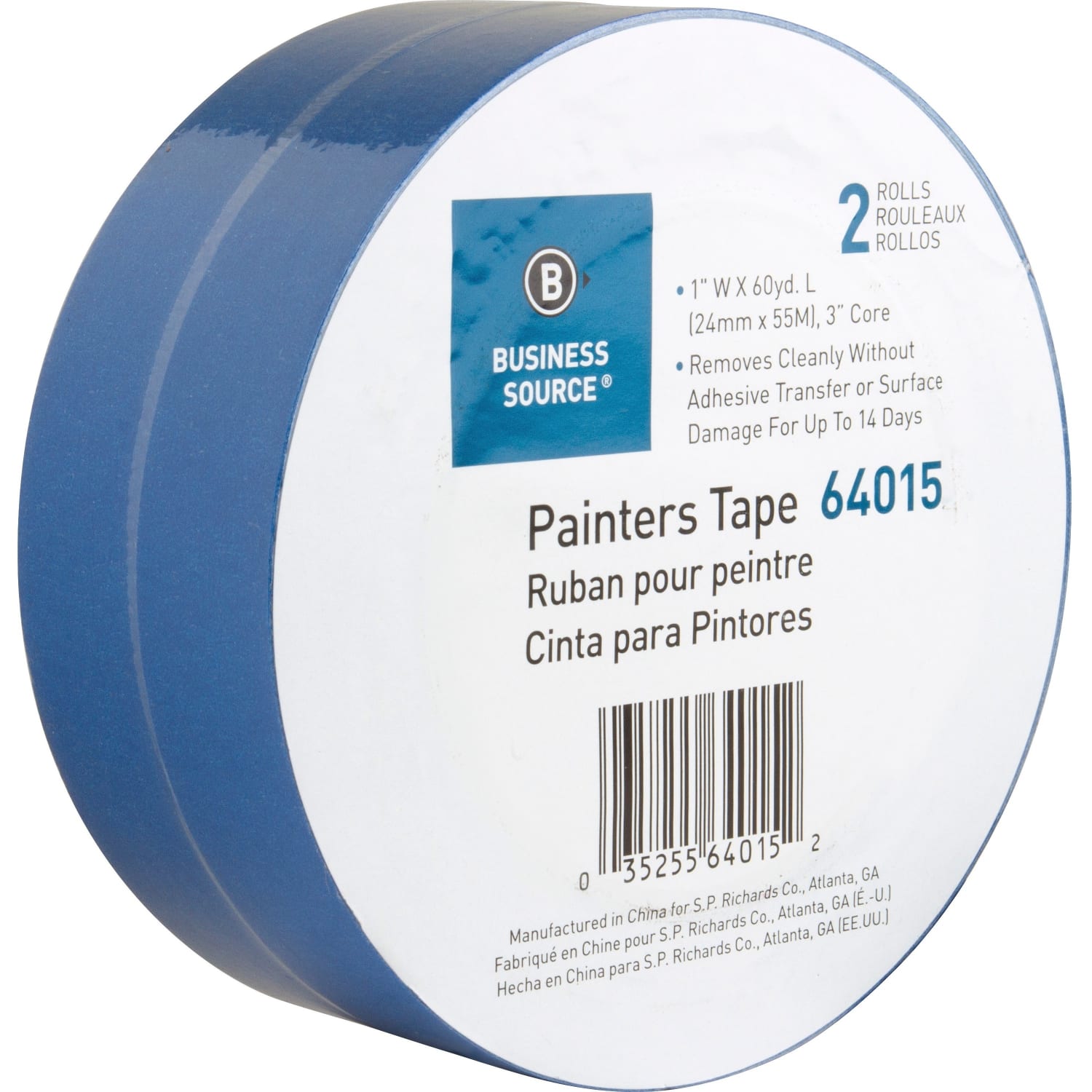 Business Source Multisurface Painters Tape - 60 yd Length x 1in Width x 5.5 mil Thickness - Blue - 2 / Pack - Image 3