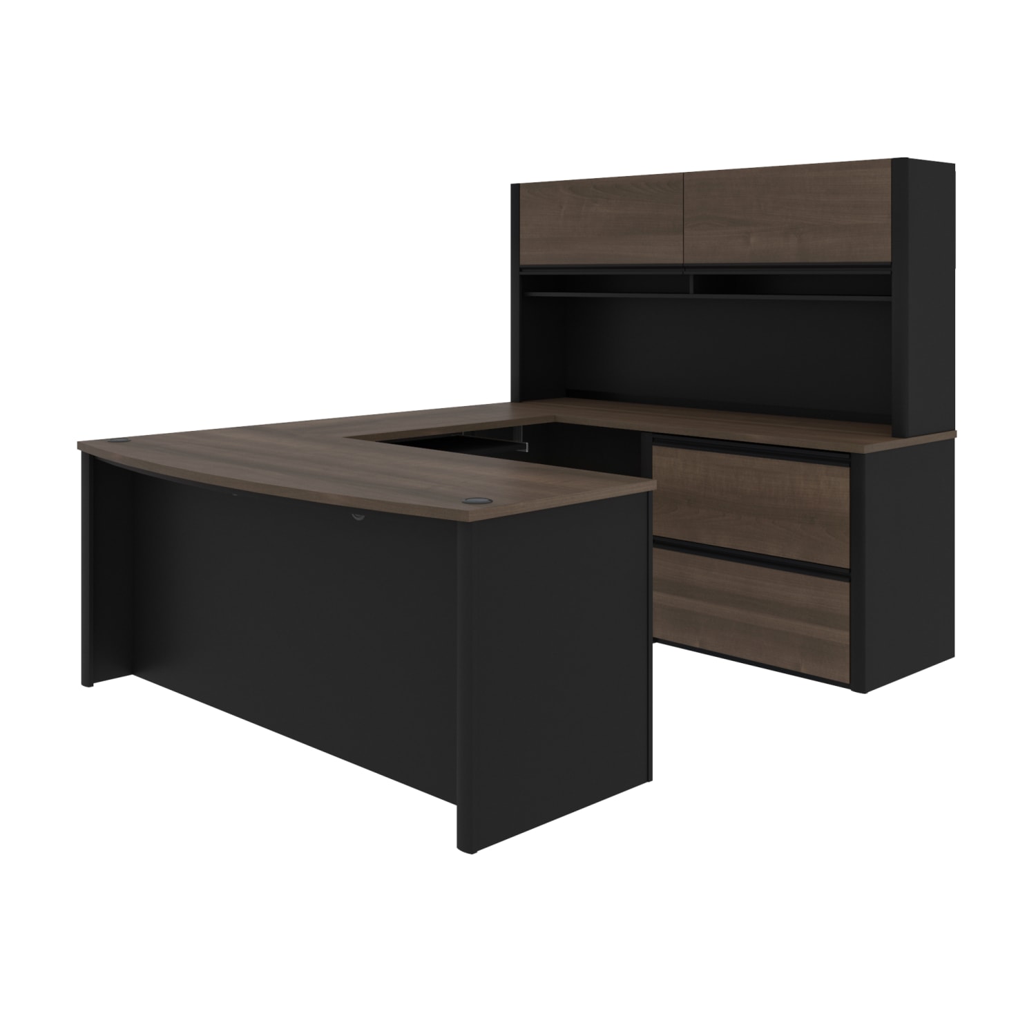 Bestar Connexion 72inW U-Shaped Executive Computer Desk With Lateral File Cabinet And Hutch, Antigua/Black - Image 3
