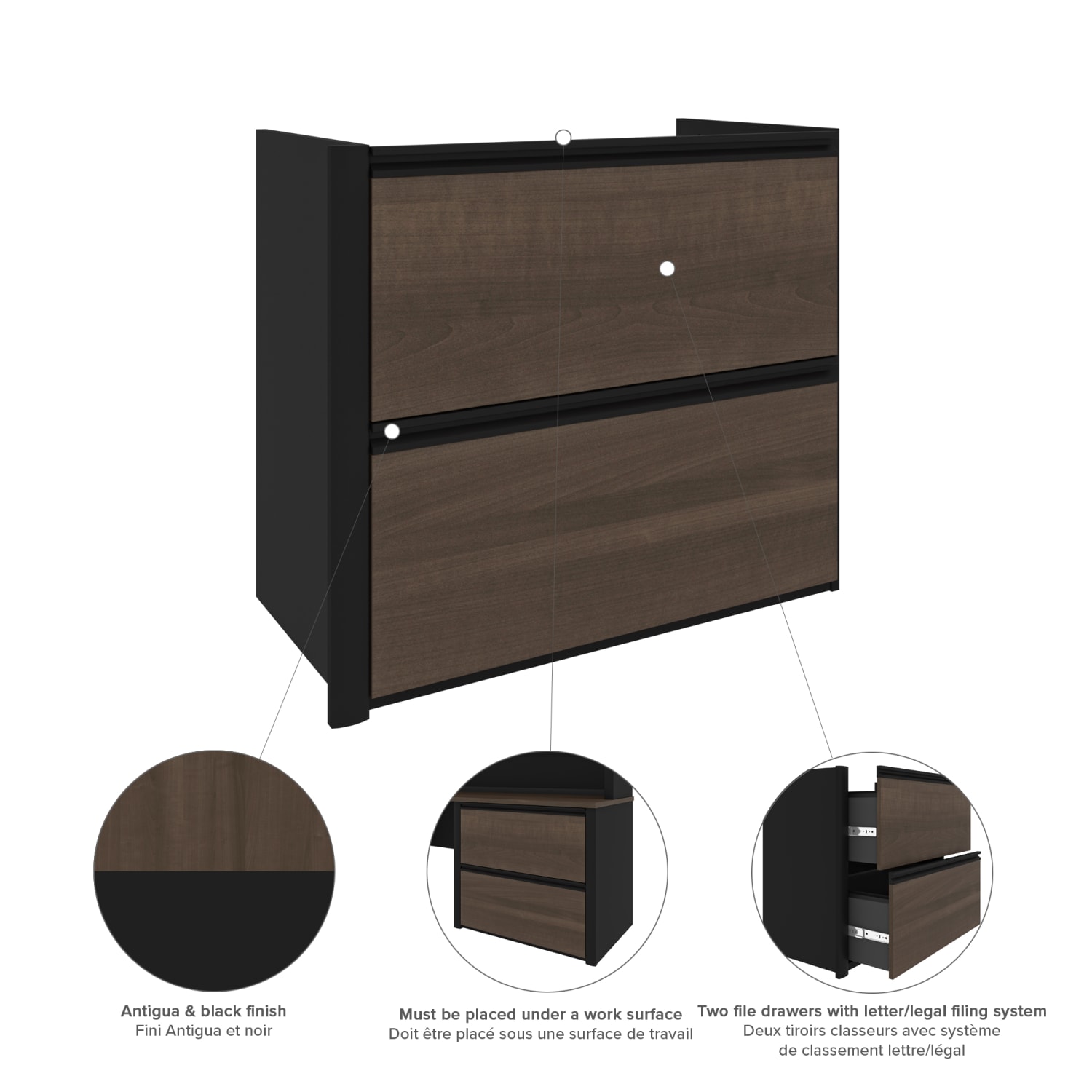 Bestar Connexion 72inW U-Shaped Executive Computer Desk With Lateral File Cabinet And Hutch, Antigua/Black - Image 5