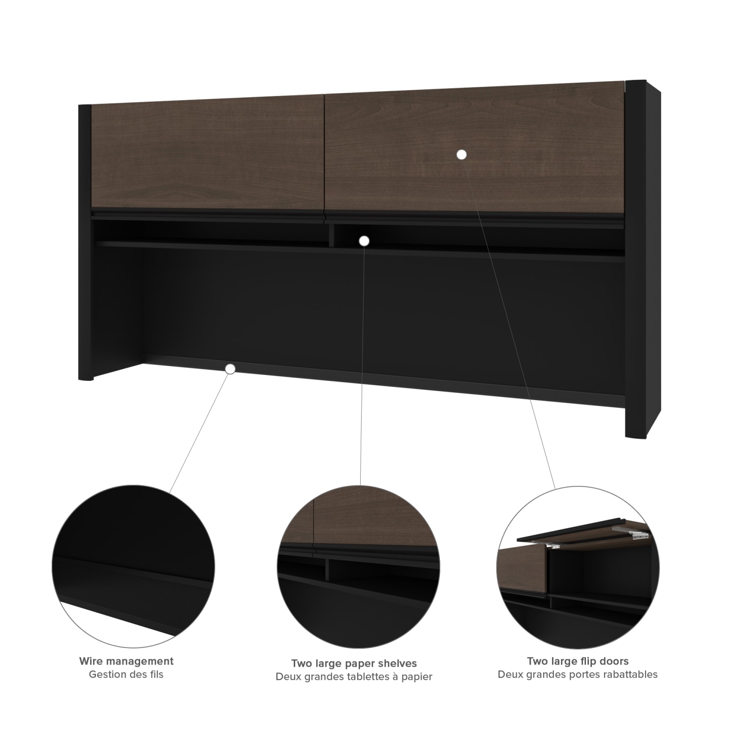 Bestar Connexion 72inW U-Shaped Executive Computer Desk With Lateral File Cabinet And Hutch, Antigua/Black - Image 6