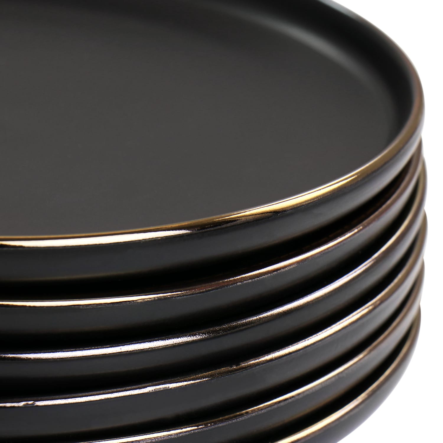 Elama Paul 6-Piece Round Stoneware Salad Plate Set, 8in, Matte Black/Gold - Image 4