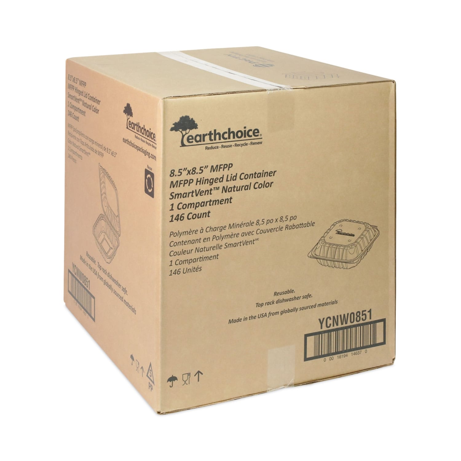 Pactiv Evergreen EarthChoice Vented Microwavable MFPP Hinged Lid Containers, 3-1/8inH x 8-1/2inW x 8-1/2inD, White, Carton Of 146 Containers - Image 4