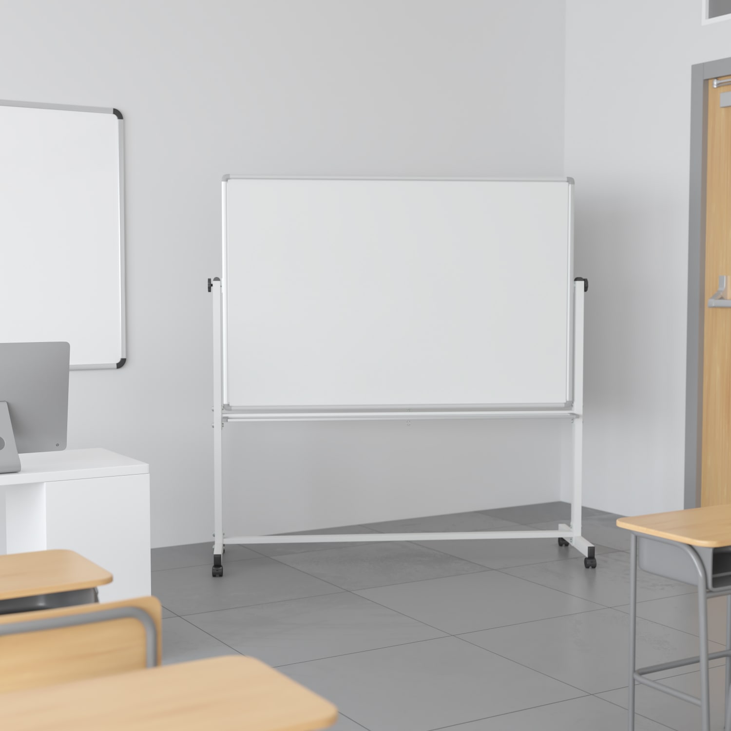 Flash Furniture Mobile Reversible Magnetic Dry-Erase Whiteboard, 64 3/4in x 64 1/4in, Aluminum Frame With Silver Finish - Image 3