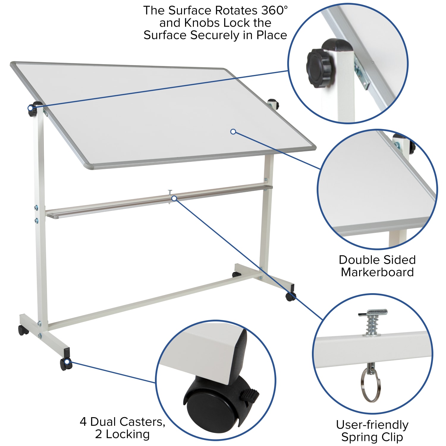 Flash Furniture Mobile Reversible Magnetic Dry-Erase Whiteboard, 64 3/4in x 64 1/4in, Aluminum Frame With Silver Finish - Image 5