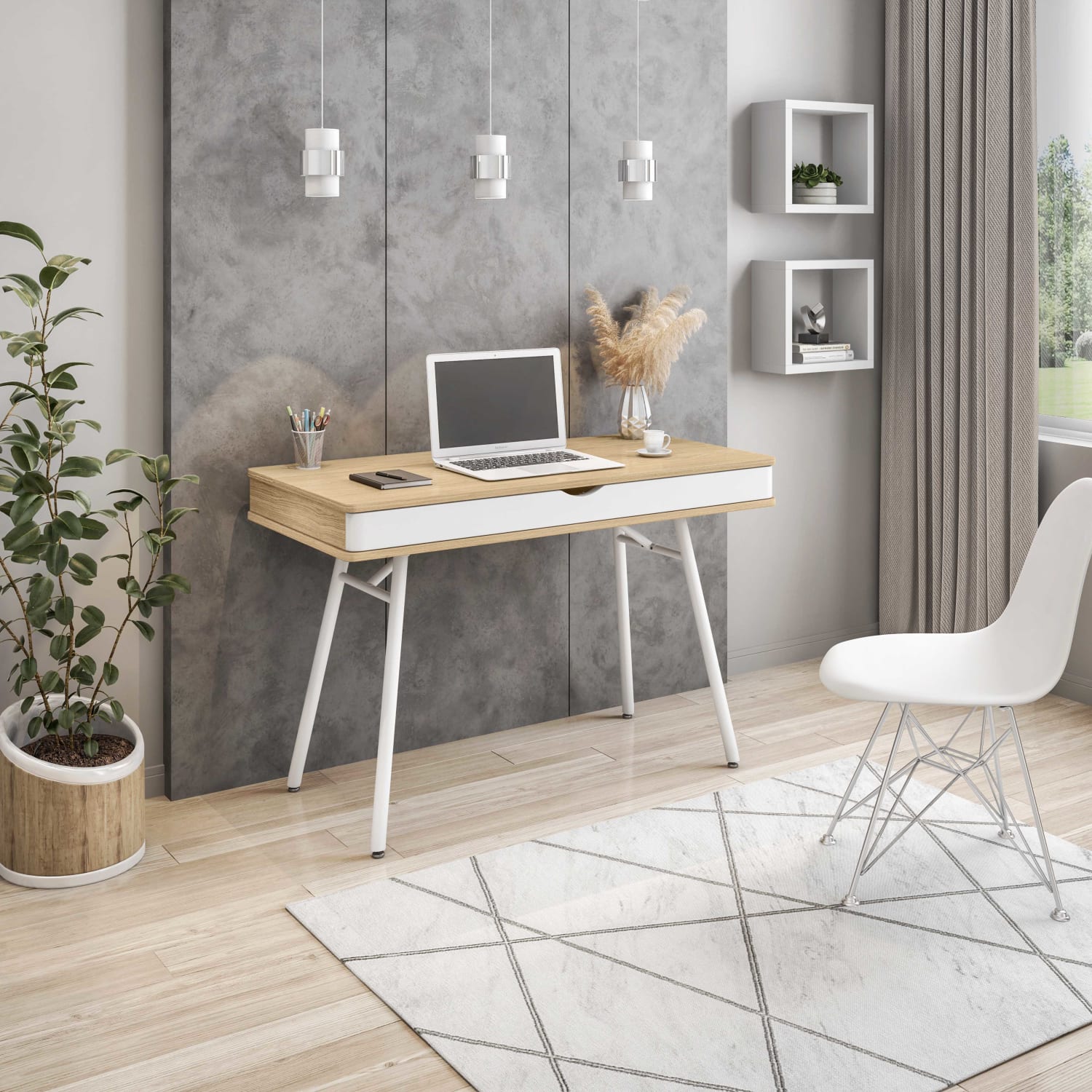 Techni Mobili 46inW Modern Computer Desk With Storage, Pine - Image 3