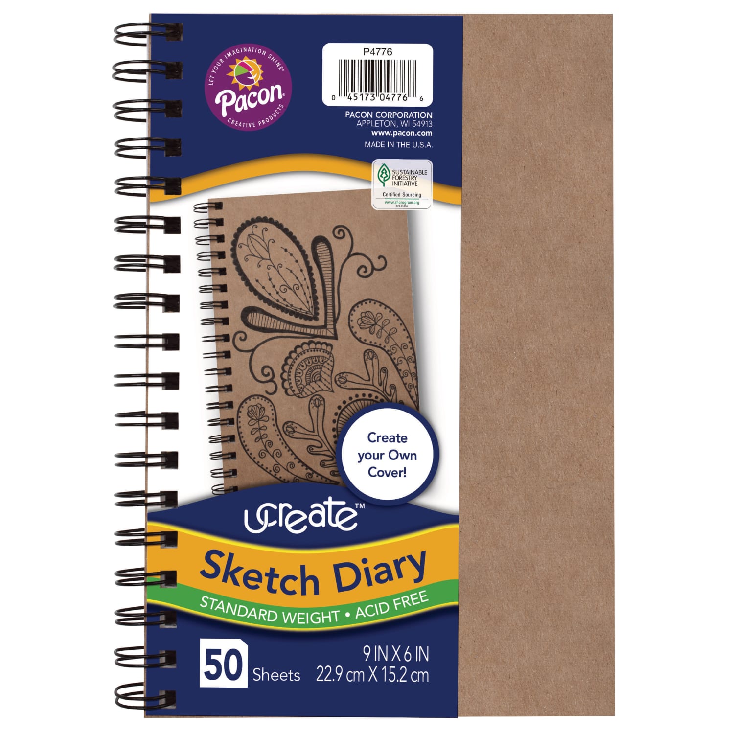 Pacon UCreate Create Your Own Cover Sketch Diaries, 9in x 6in, Natural, 50 Sheets, Pack Of 6 Diaries - Image 3