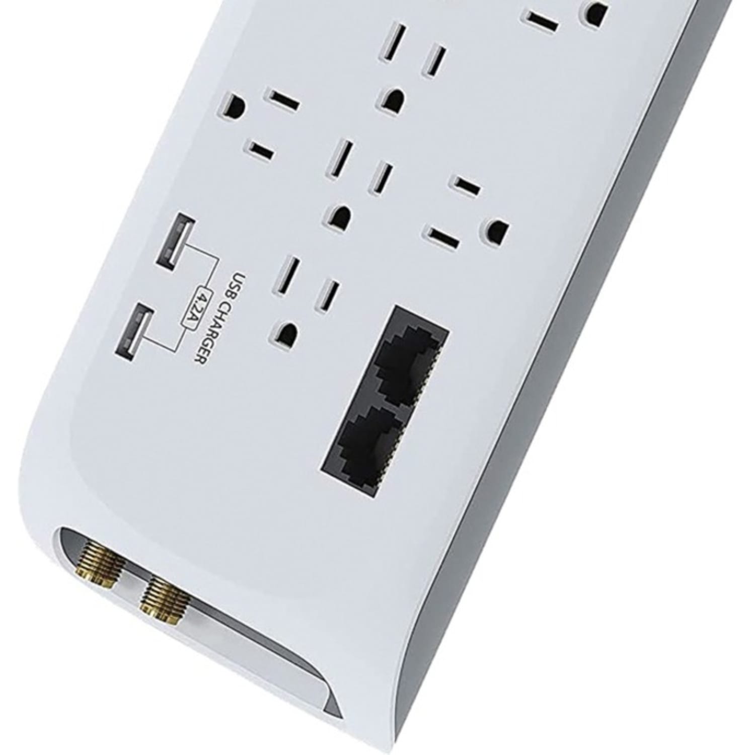 Digital Energy World 12-Outlet Surge Protector Power Strip with 2 USB Ports (White, 6-Foot Cord) - 12 x AC Power, 2 x USB - 1875 VA - 4200 J - 120 V AC Input - Coaxial, Ethernet, Phone/Modem - 6 ft - Image 5