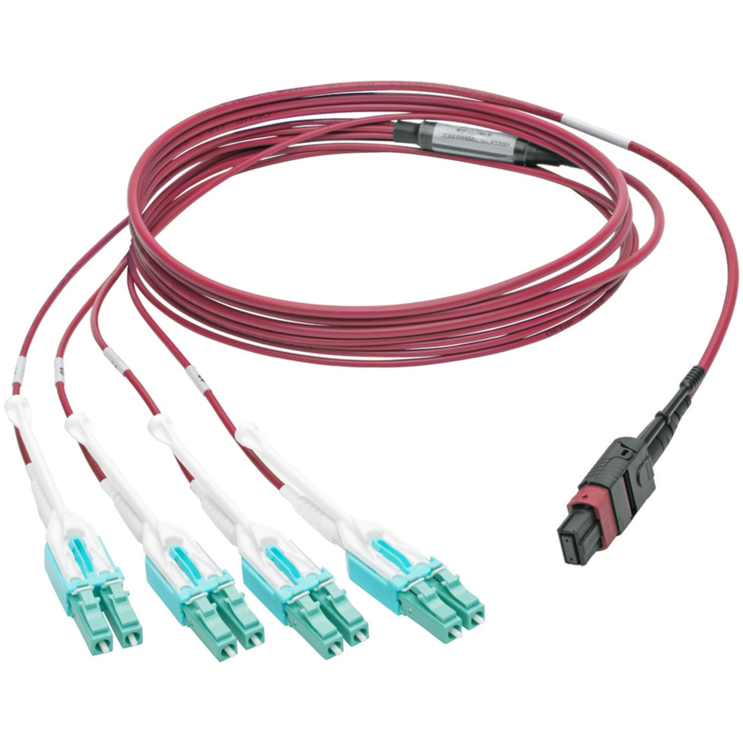 Eaton Tripp Lite Series 40G MTP/MPO to 4xLC Fan-Out OM4 Plenum-Rated Fiber Optic Cable, 40GBASE-SR4, Push/Pull Tabs, Magenta, 1 m - Fiber Optic - Image 6