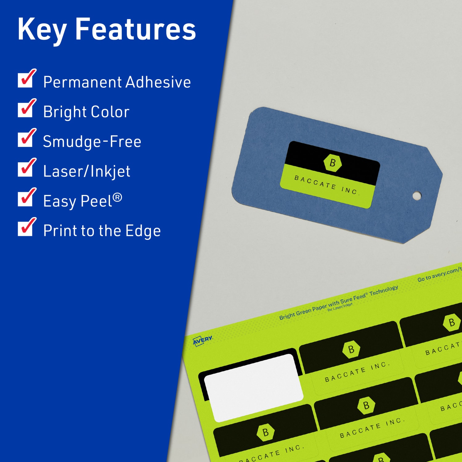 Avery Print-To-The-Edge Labels With Sure Feed Technology And Easy Peel, 94228-BGP80, Rectangle, 1-1/4in x 3-3/4in, Matte Bright Green, Pack of 960 - Image 3
