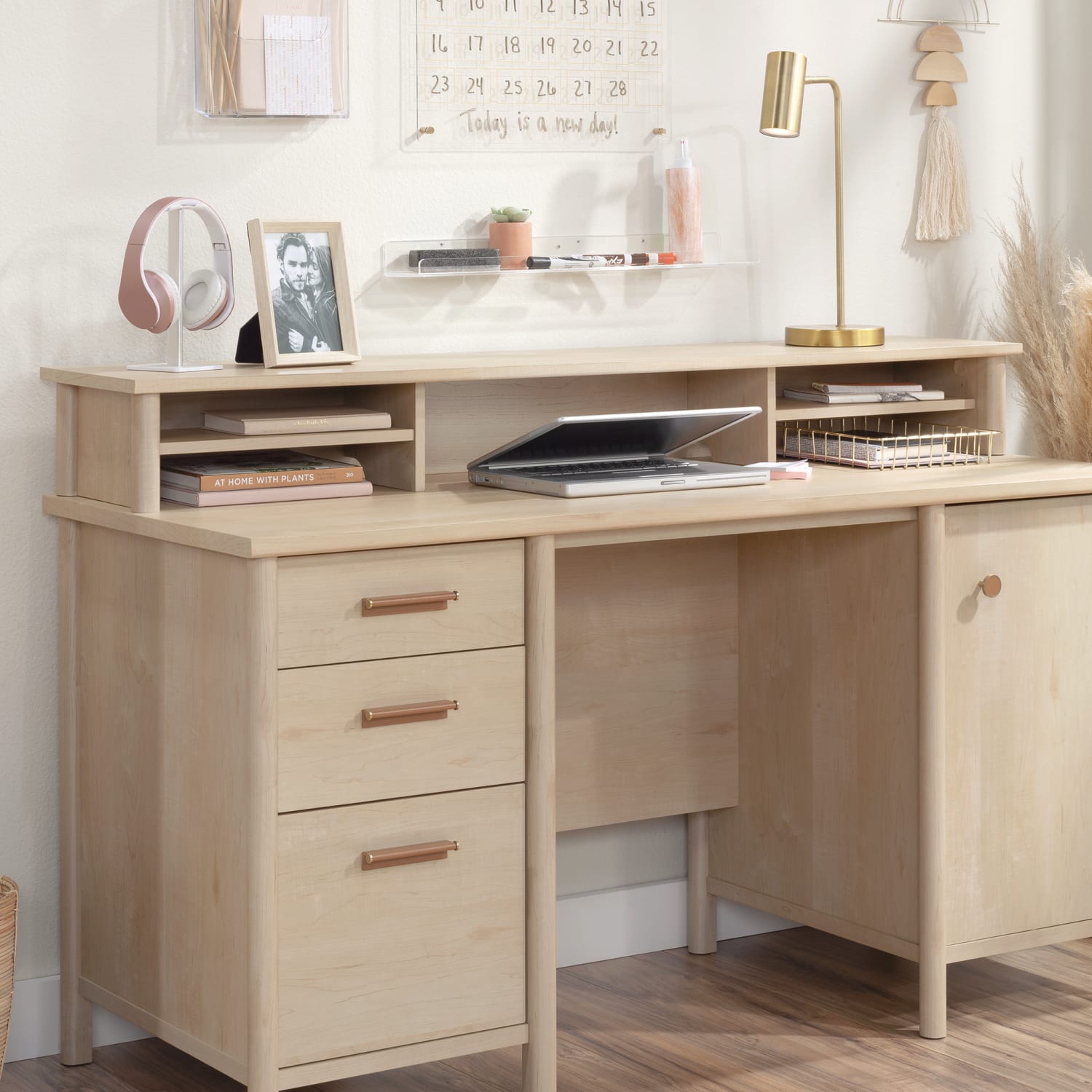Sauder Whitaker Point Organizer Hutch, 6-3/4inH x 60inW x 11-1/2inD, Natural Maple - Image 5